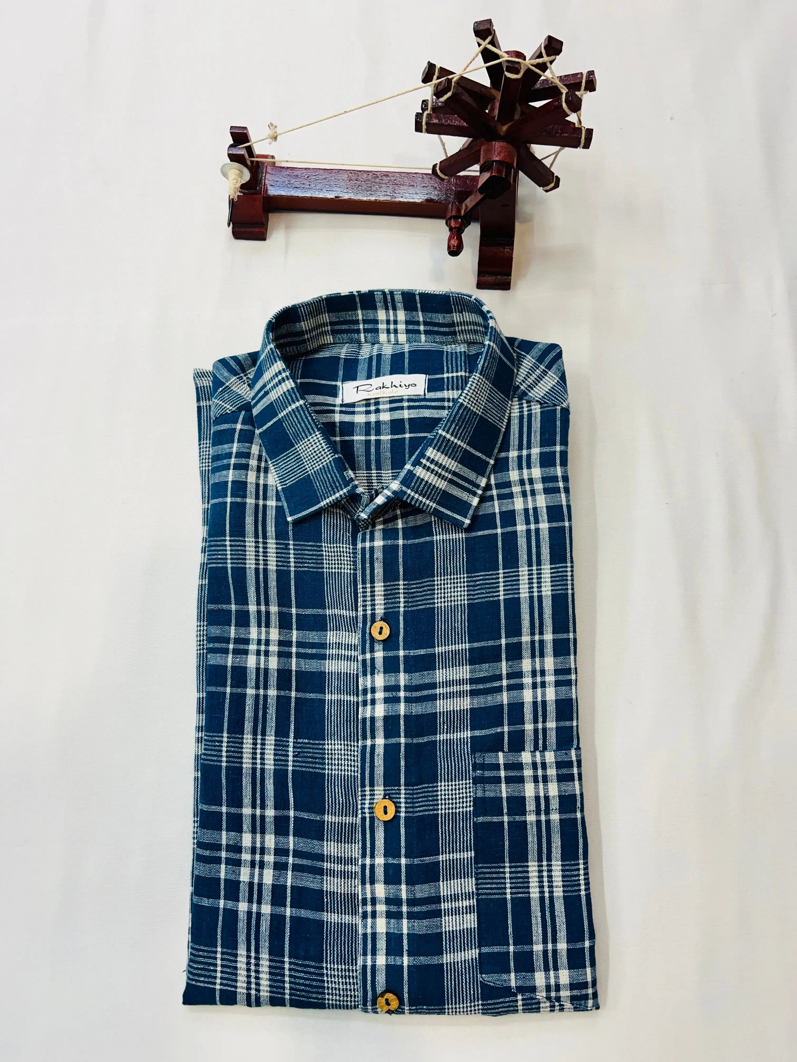 Kala Cotton Indigo Checks Full Sleeves Shirt RAKHIYO