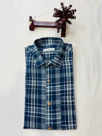 Kala Cotton Indigo Checks Full Sleeves Shirt RAKHIYO