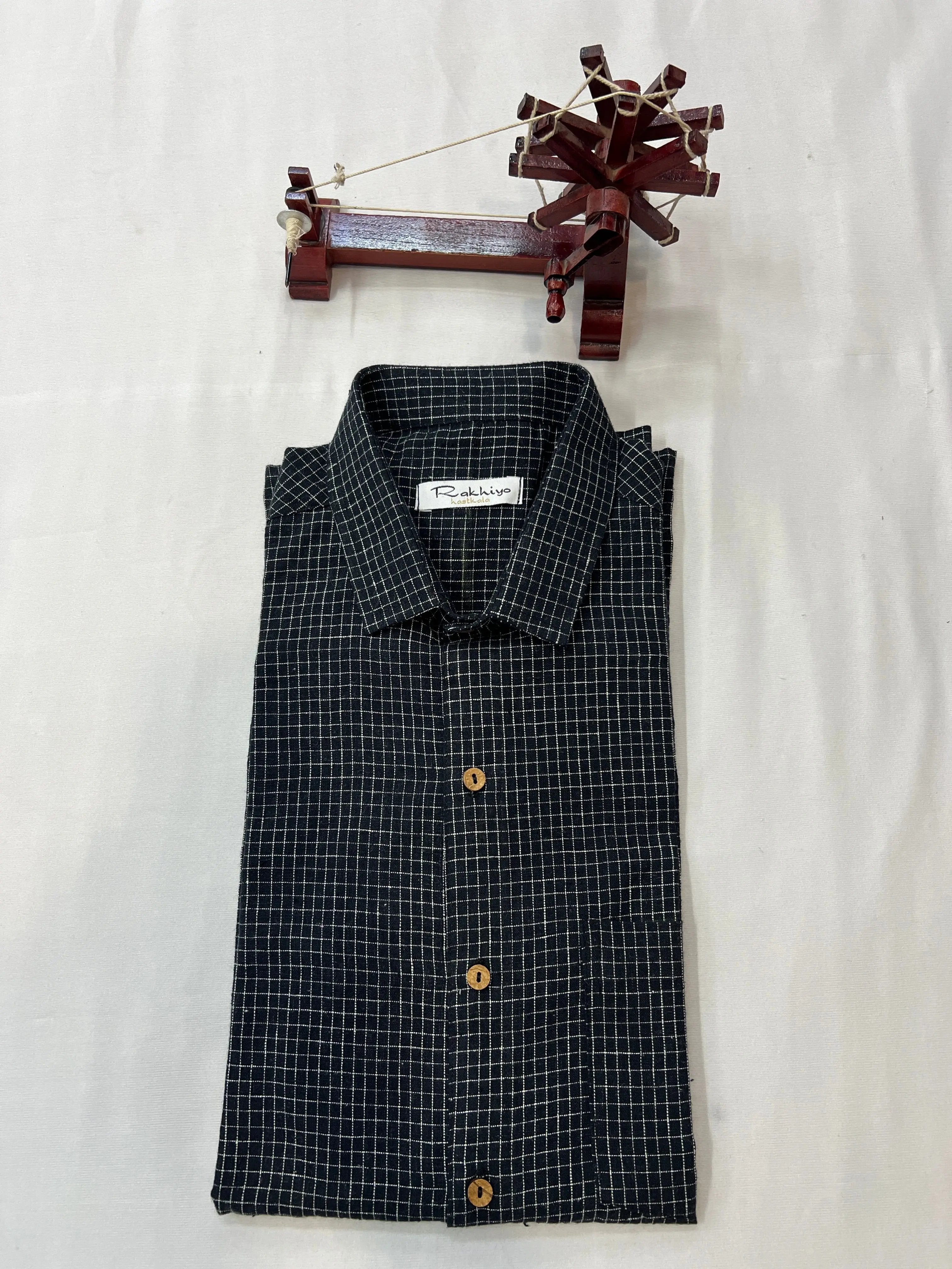 Black Small Check Kala Cotton Full Sleeve Shirt RAKHIYO