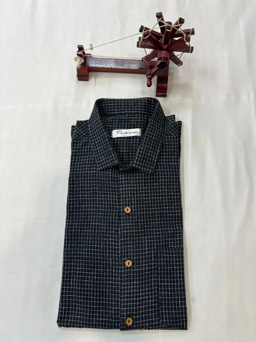 Black Small Check Kala Cotton Full Sleeve Shirt RAKHIYO