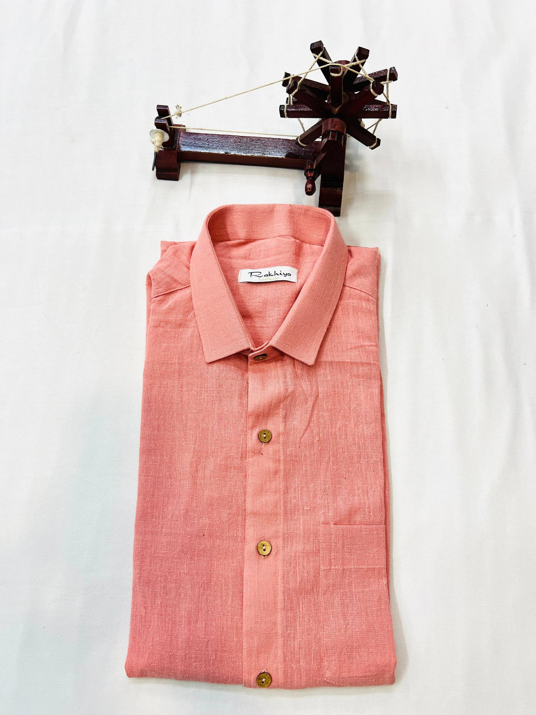 Peach Plain Kala Cotton Full Sleeve Shirt RAKHIYO