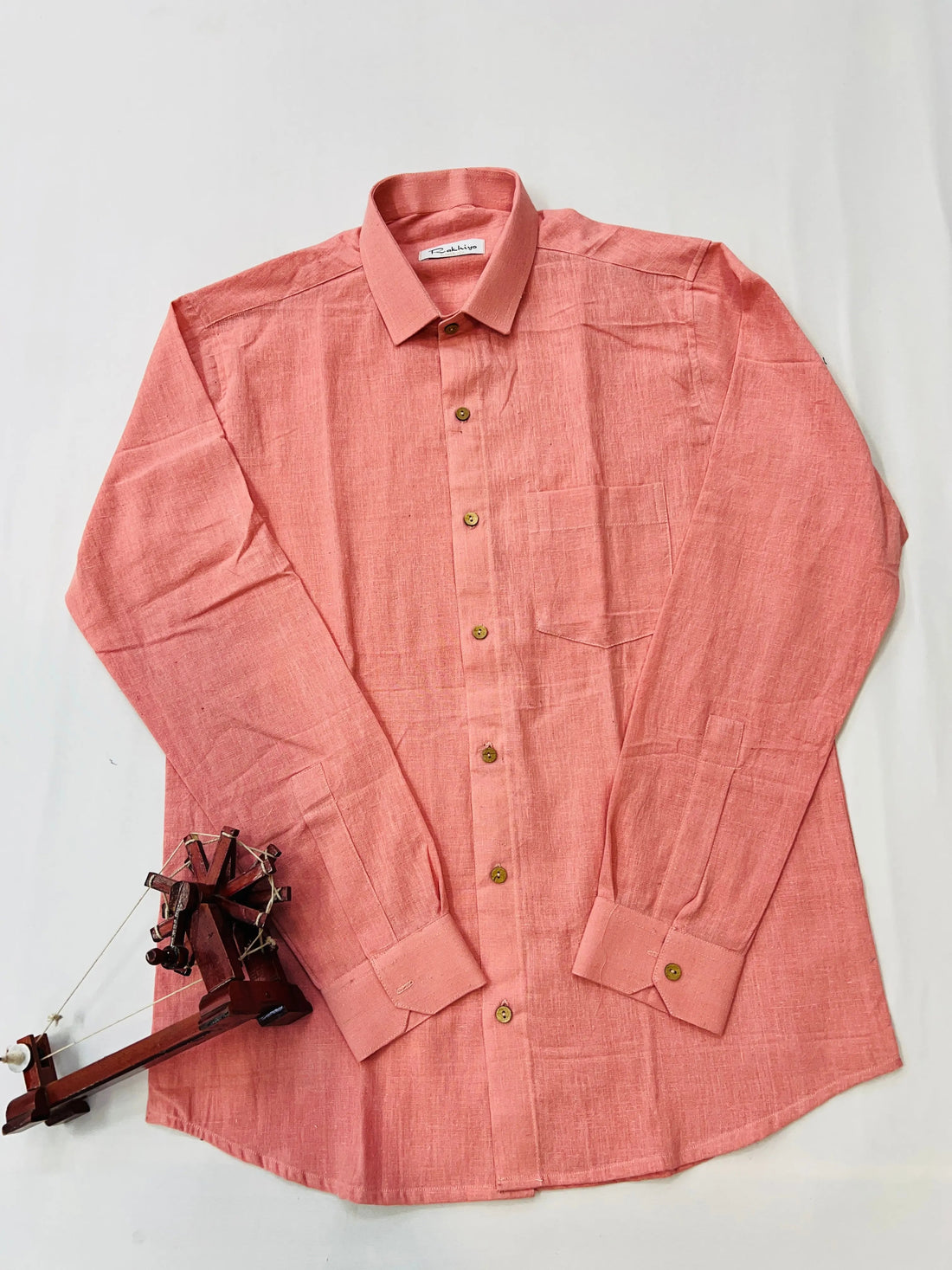 Peach Plain Kala Cotton Full Sleeve Shirt RAKHIYO