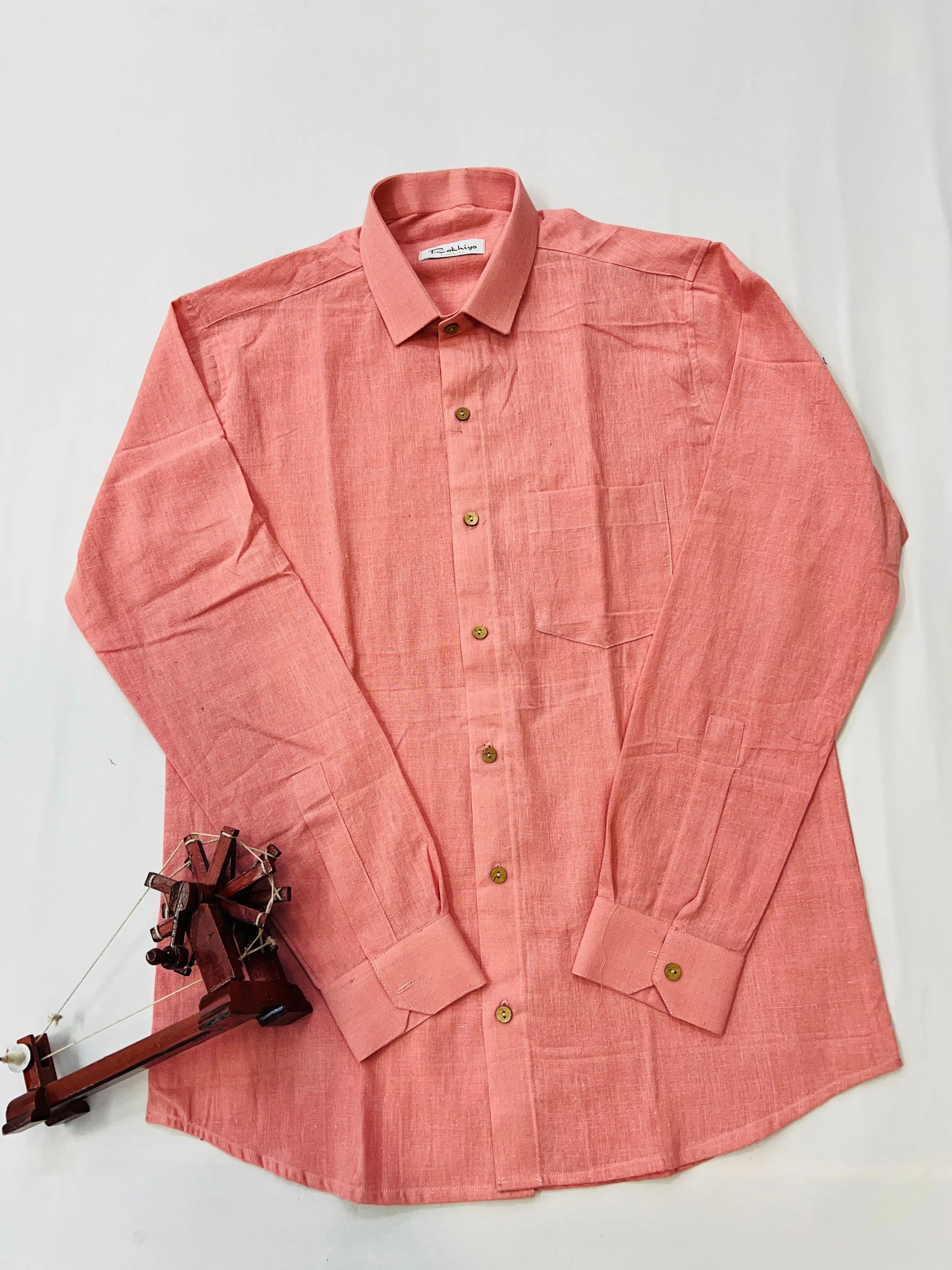 Peach Plain Kala Cotton Full Sleeve Shirt RAKHIYO