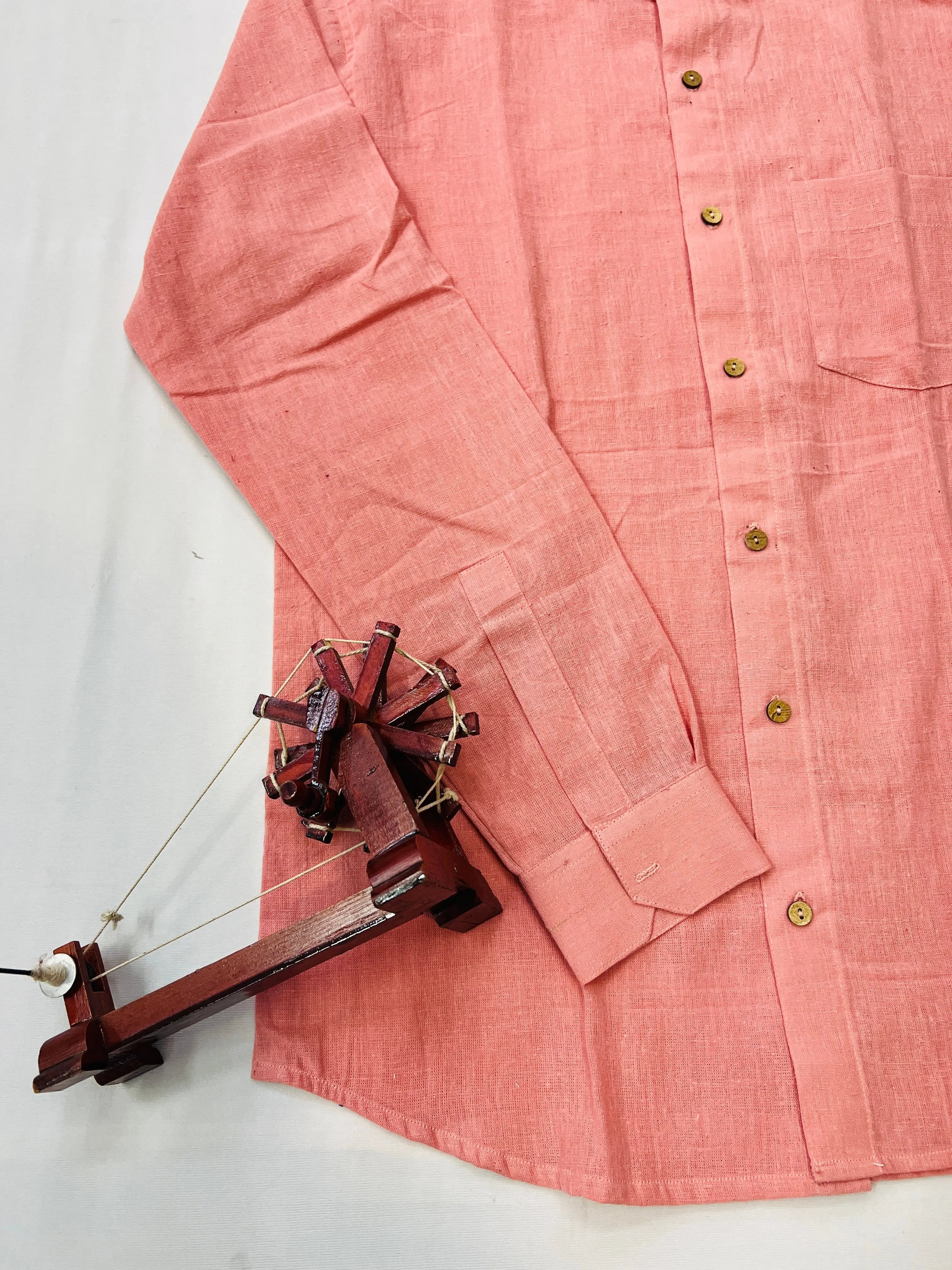 Peach Plain Kala Cotton Full Sleeve Shirt RAKHIYO
