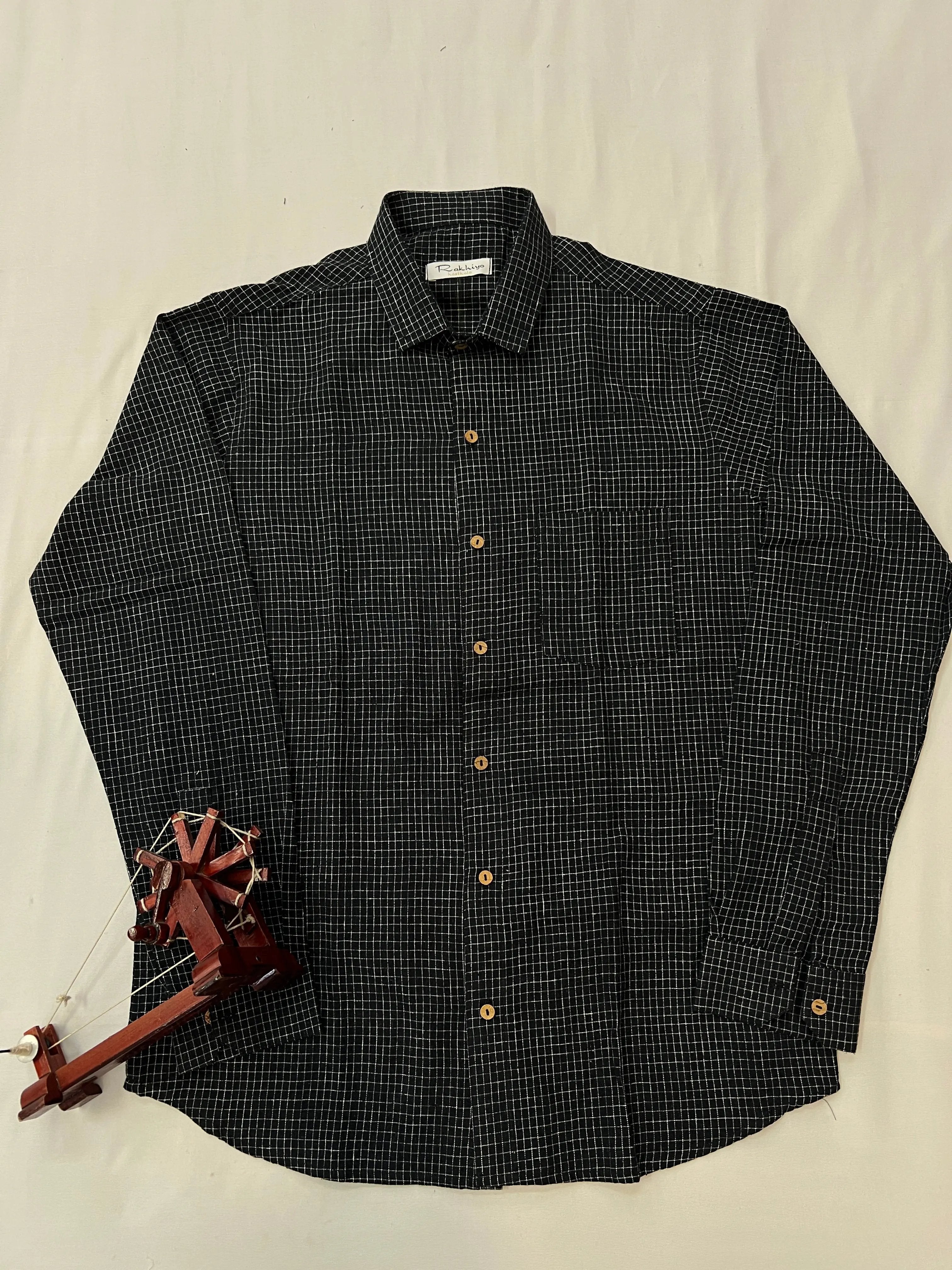 Black Small Check Kala Cotton Full Sleeve Shirt RAKHIYO