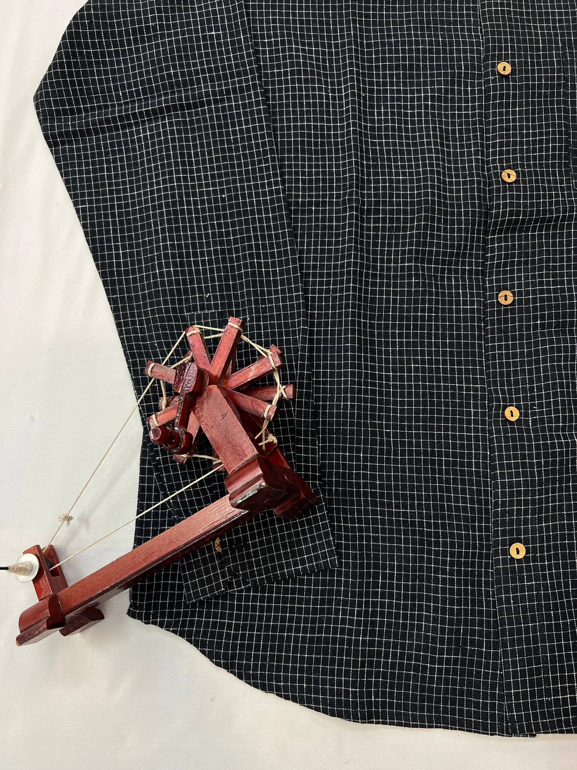 Black Small Check Kala Cotton Full Sleeve Shirt RAKHIYO