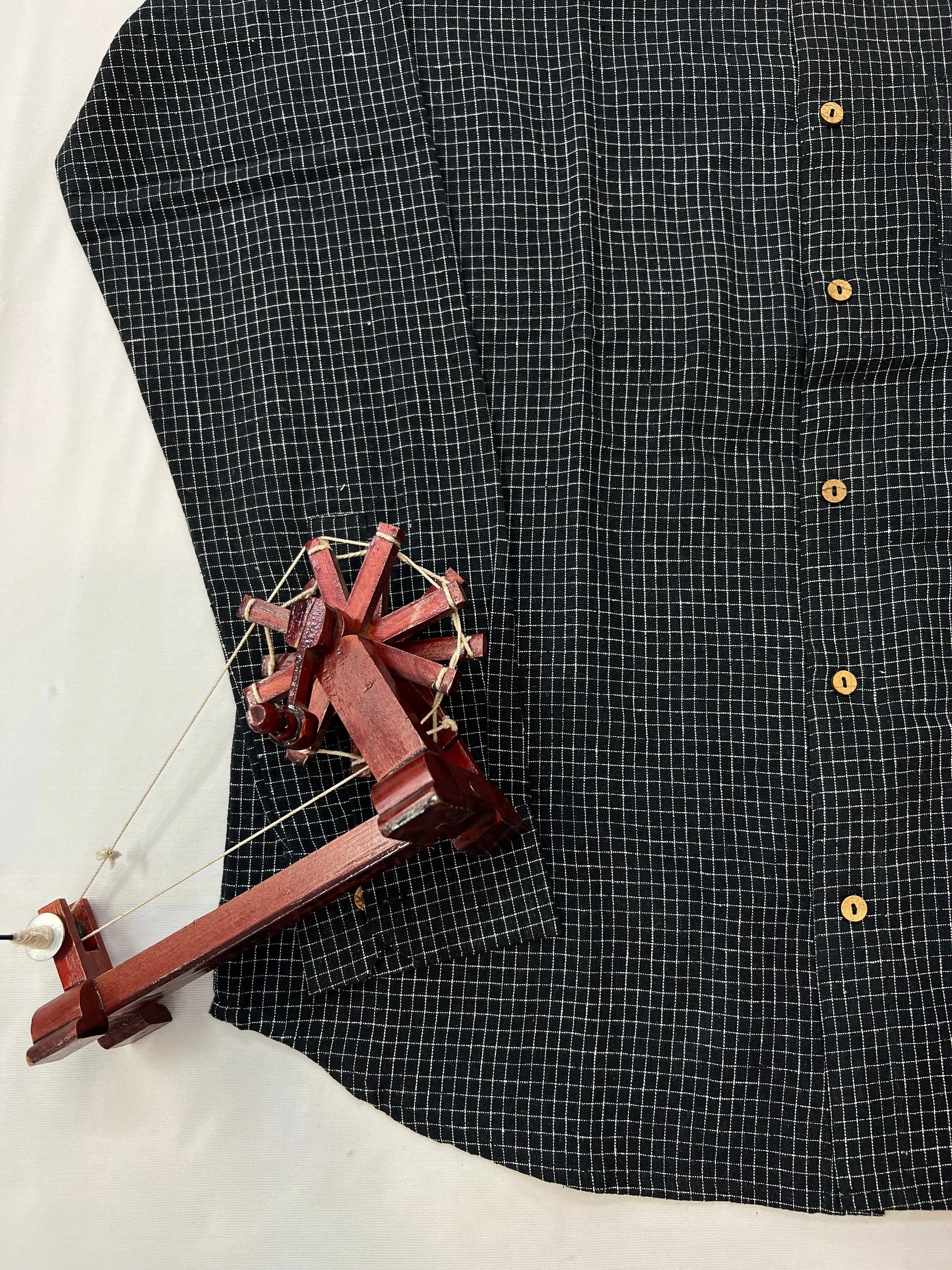 Black Small Check Kala Cotton Full Sleeve Shirt RAKHIYO
