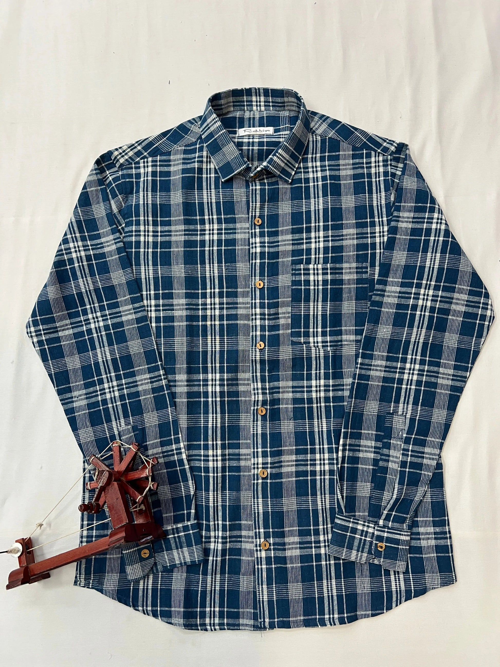 Kala Cotton Indigo Checks Full Sleeves Shirt RAKHIYO