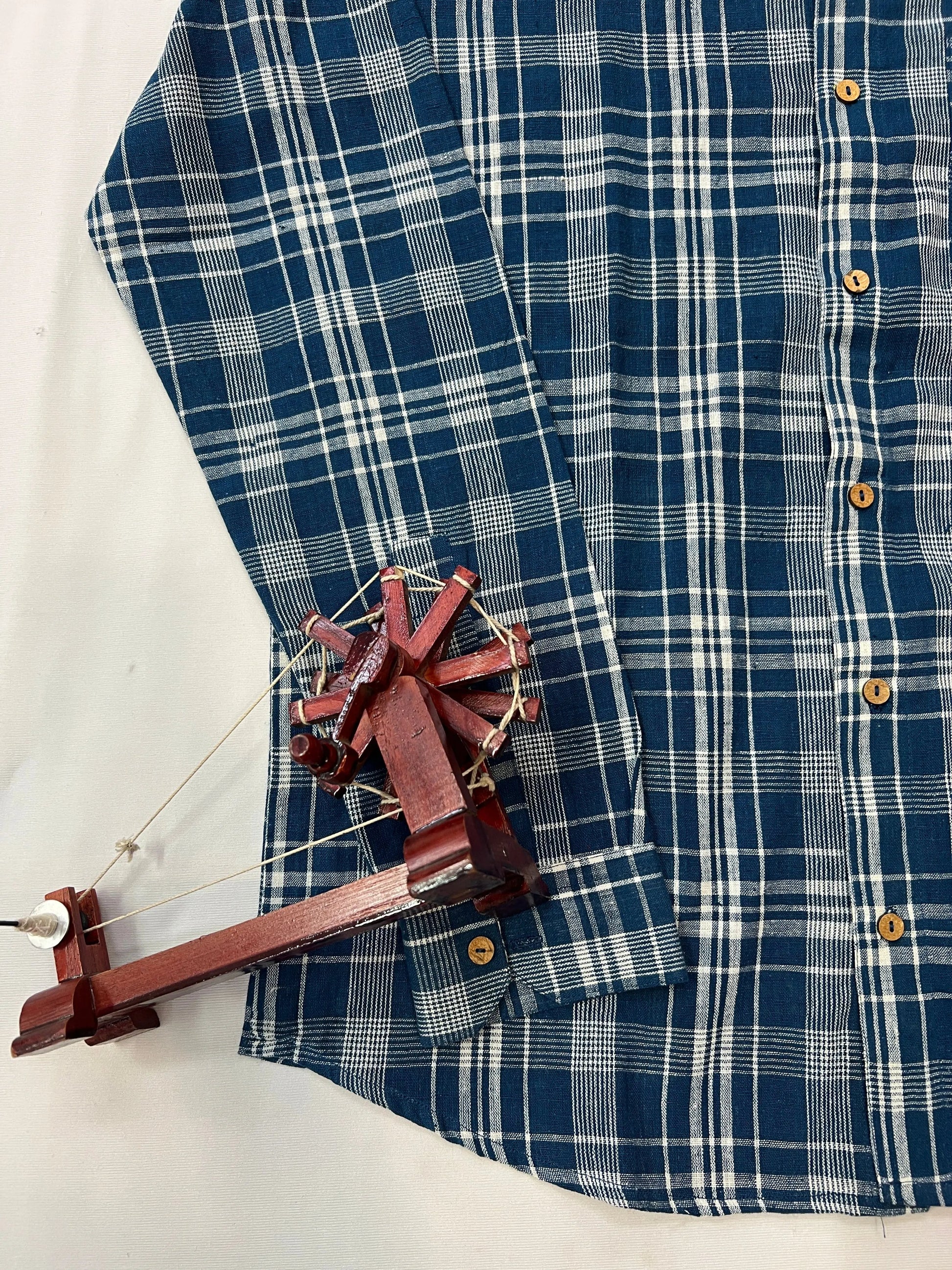 Kala Cotton Indigo Checks Full Sleeves Shirt RAKHIYO