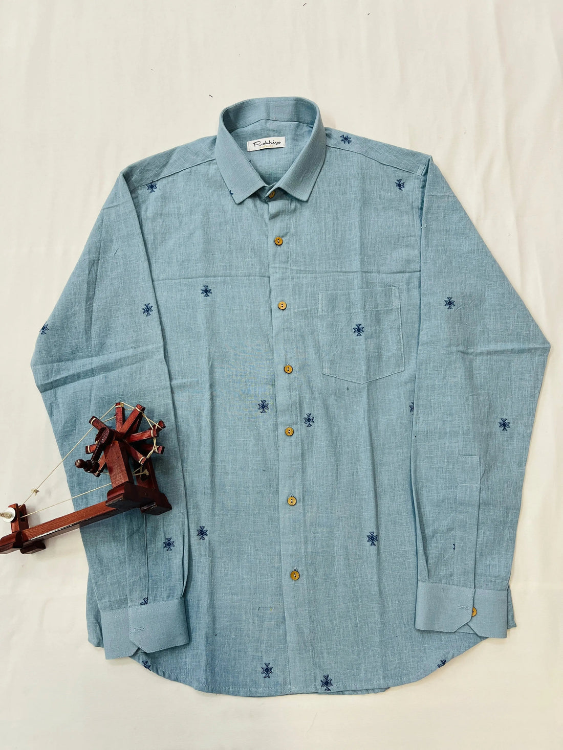 Indigo Blue Buti Kala Cotton Full Sleeve Shirt RAKHIYO