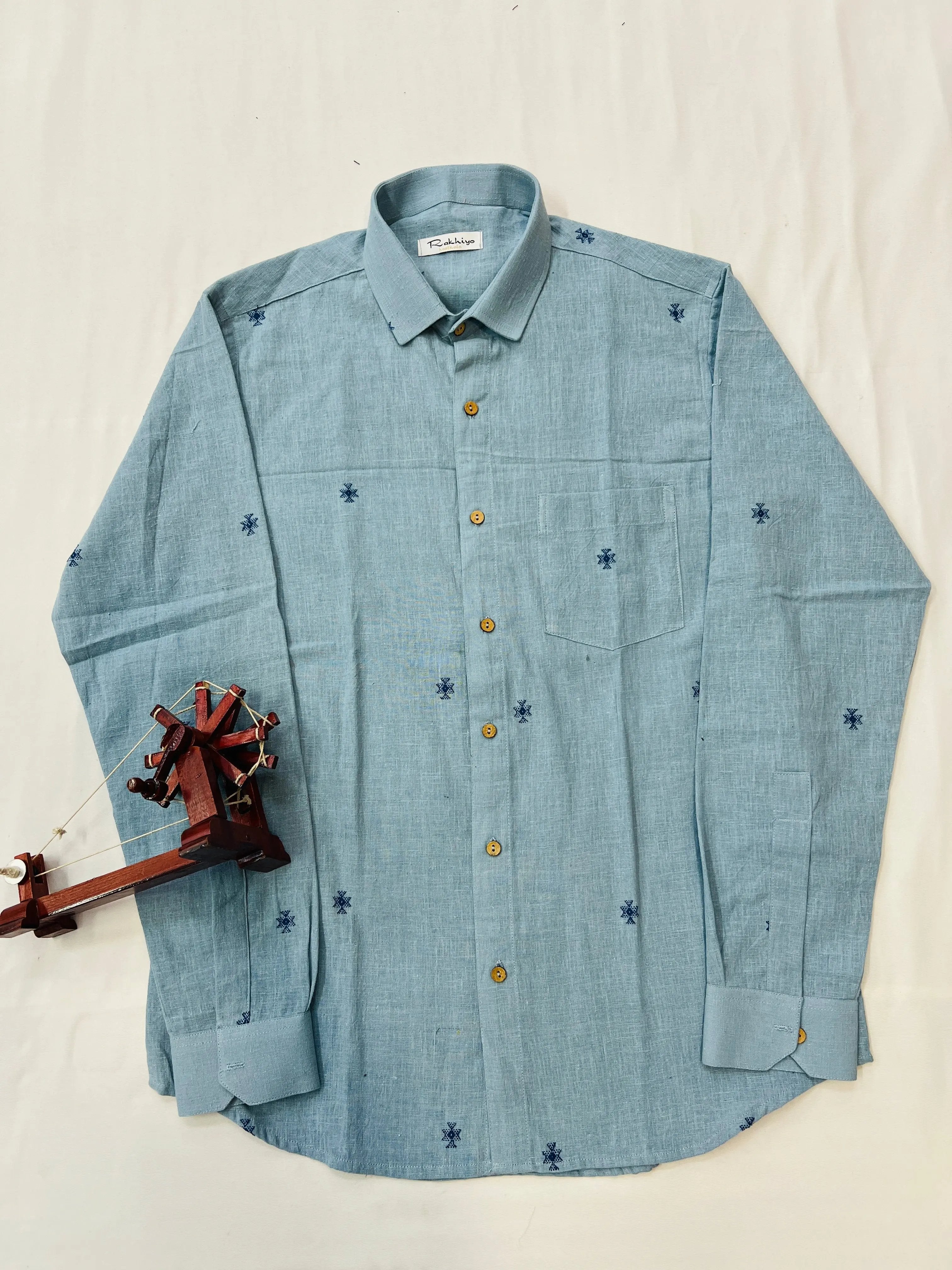 Indigo Blue Buti Kala Cotton Full Sleeve Shirt RAKHIYO