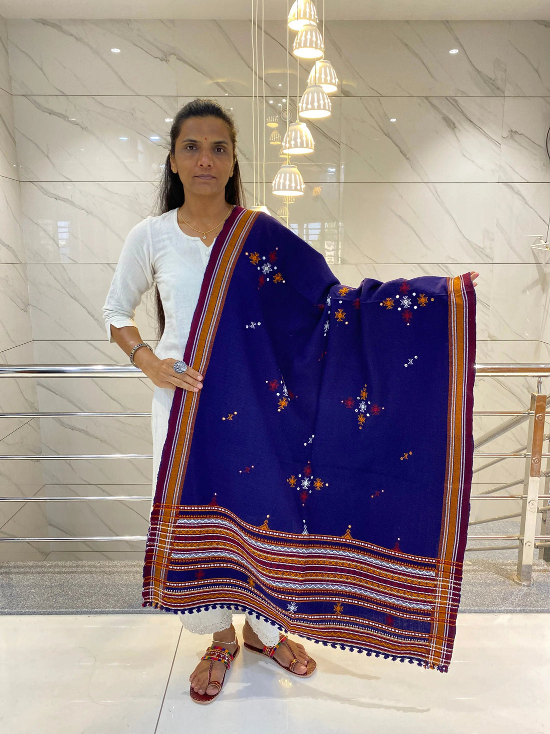 Navy Blue Chomakh Bhujodi Woolen Shawl RAKHIYO