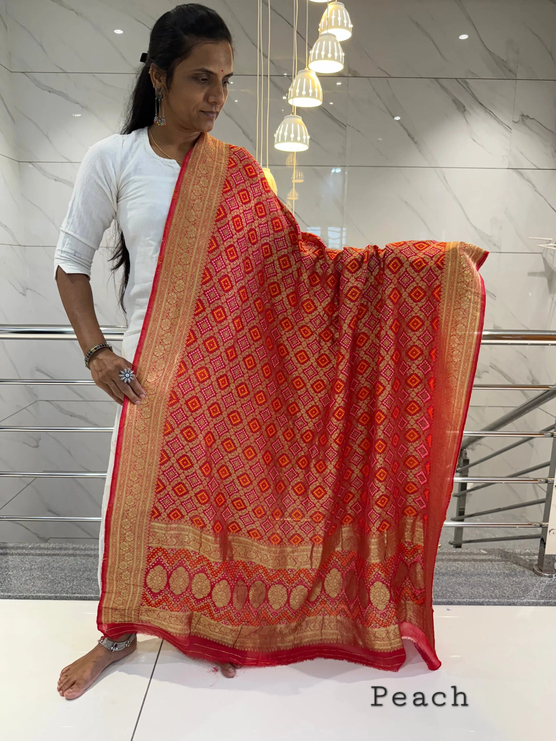 Peach Banarasi-Bandhani Georgett Dupatta RAKHIYO