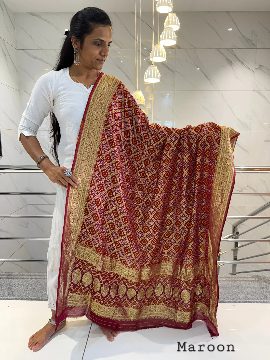 Maroon Banarasi-Bandhani Georgett Dupatta RAKHIYO