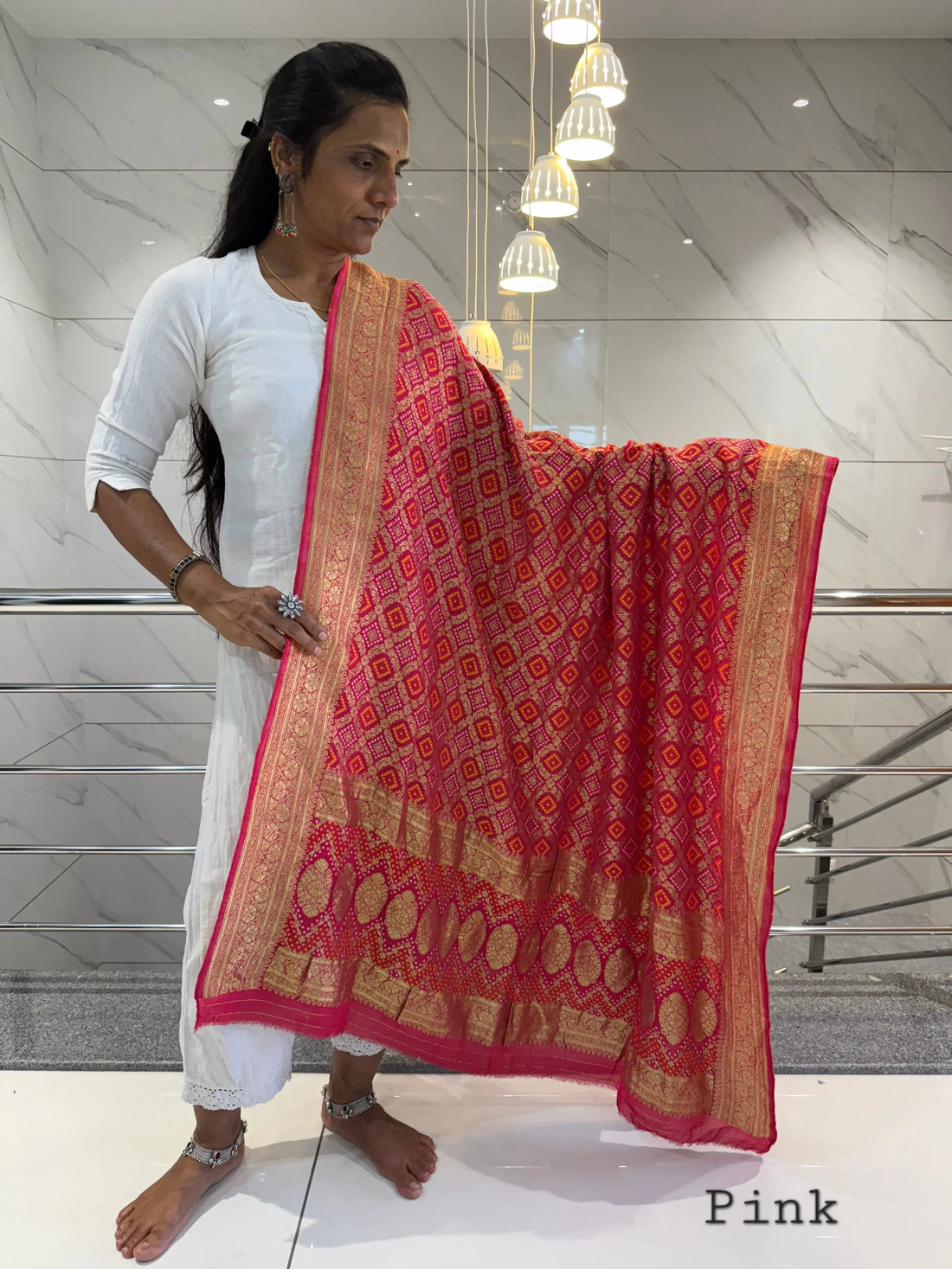 Pink Banarasi-Bandhani Georgett Dupatta RAKHIYO