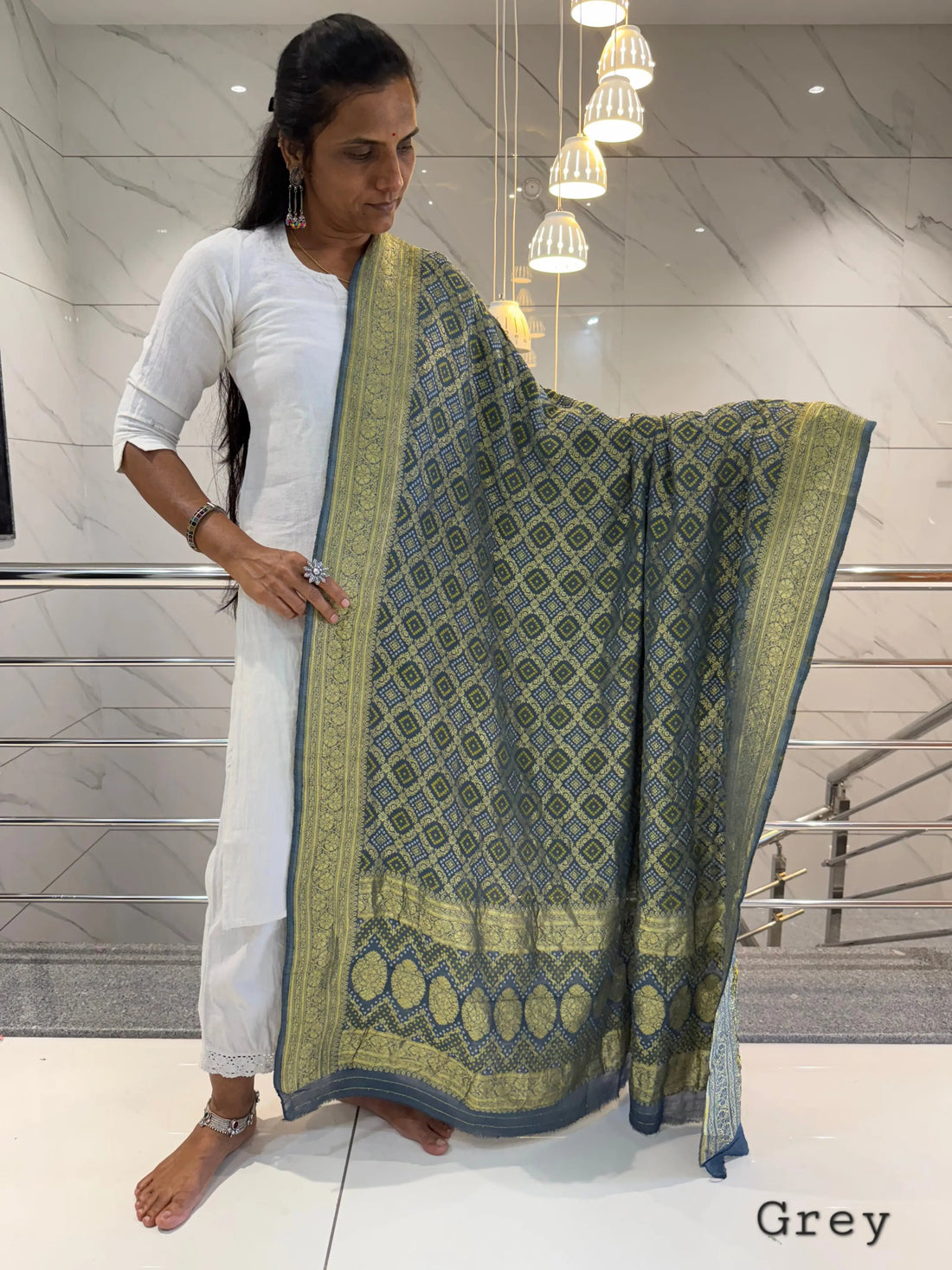 Grey Banarasi-Bandhani Georgett Dupatta RAKHIYO