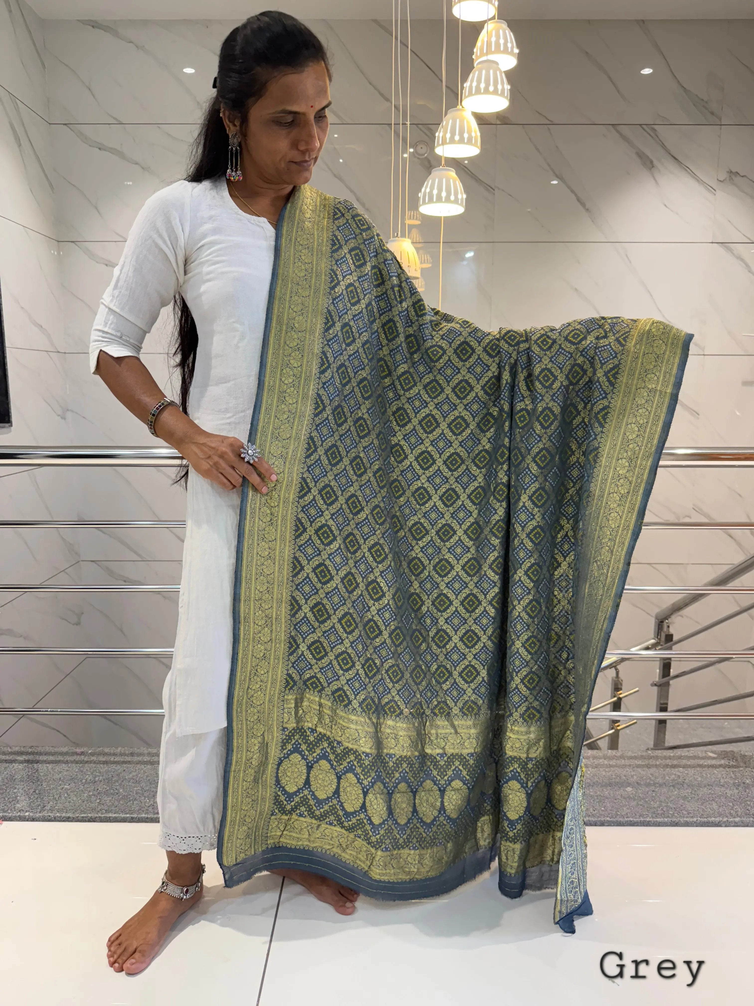 Grey Banarasi-Bandhani Georgett Dupatta RAKHIYO