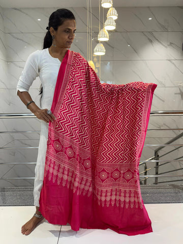 Pink Ajarakh-Laheriya Soft Cotton Dupatta RAKHIYO