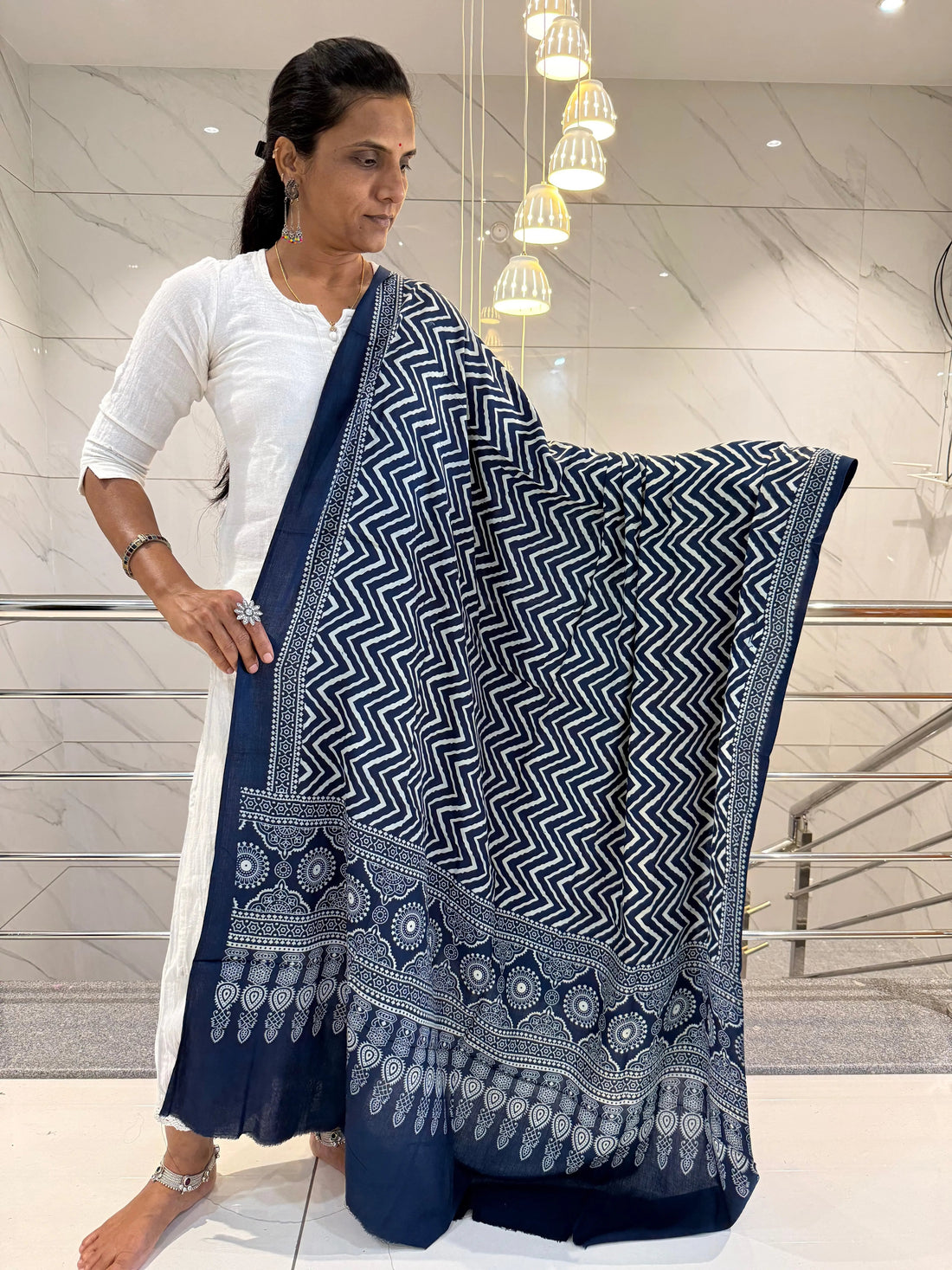 Indigo Ajarakh-Laheriya Soft Cotton Dupatta RAKHIYO