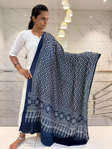 Indigo Ajarakh-Laheriya Soft Cotton Dupatta RAKHIYO