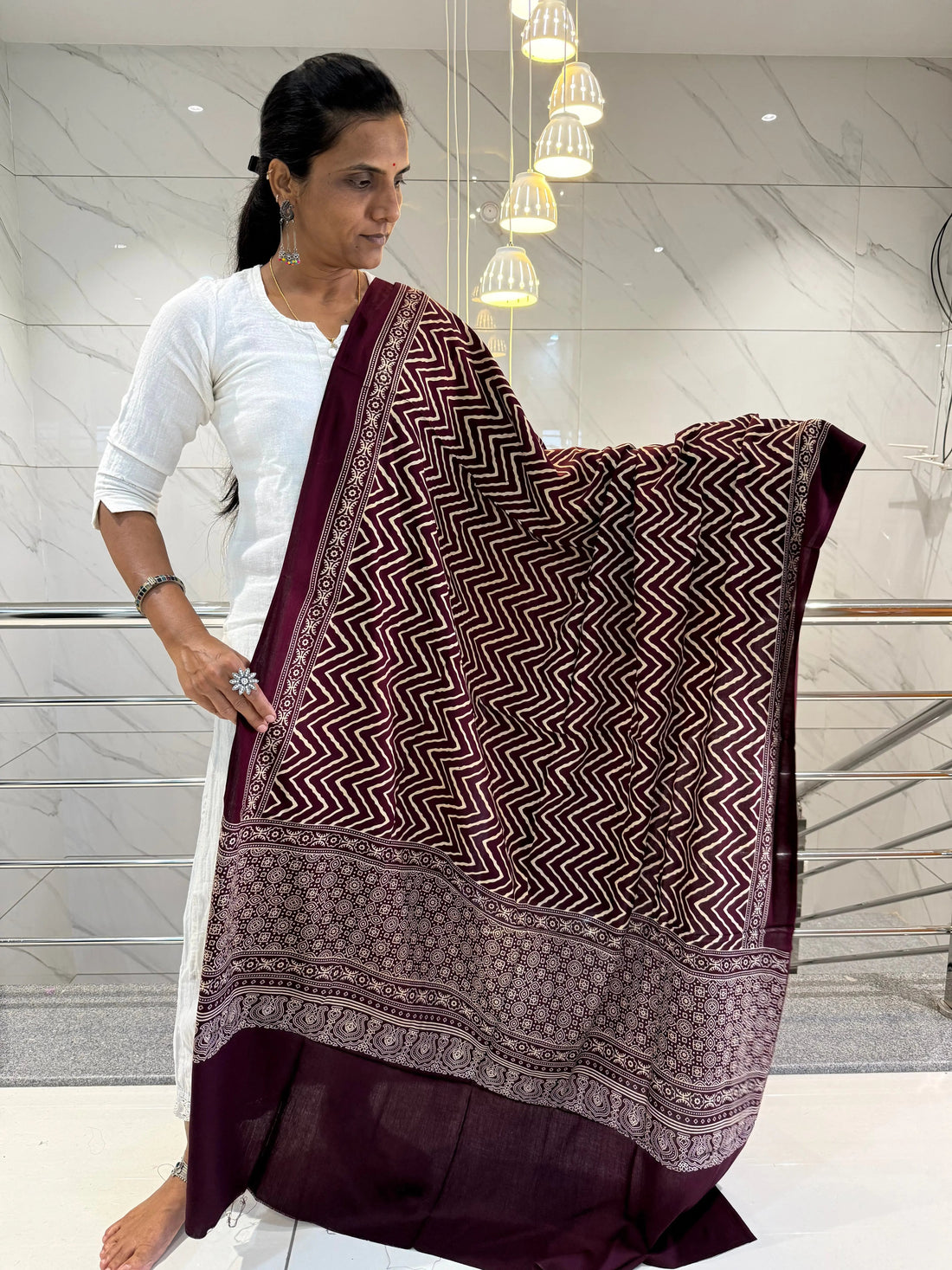 Coffee Ajarakh-Laheriya Soft Cotton Dupatta RAKHIYO