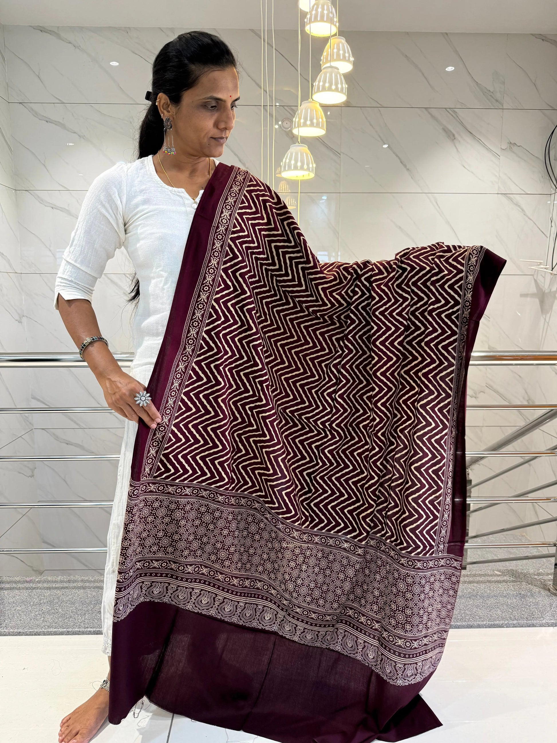 Coffee Ajarakh-Laheriya Soft Cotton Dupatta RAKHIYO