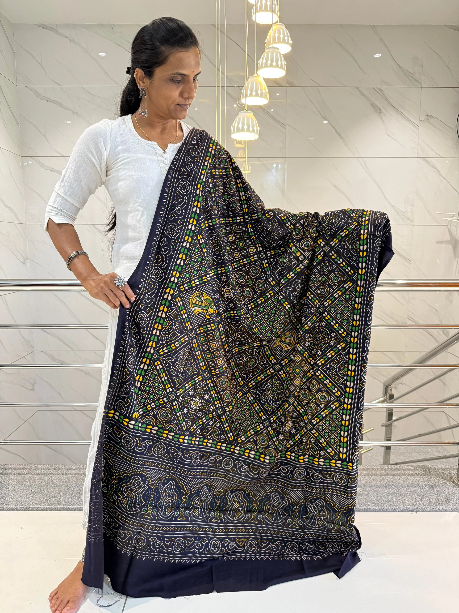 Navy Blue Ajarakh Bandhani Print Soft Cotton Dupatta RAKHIYO