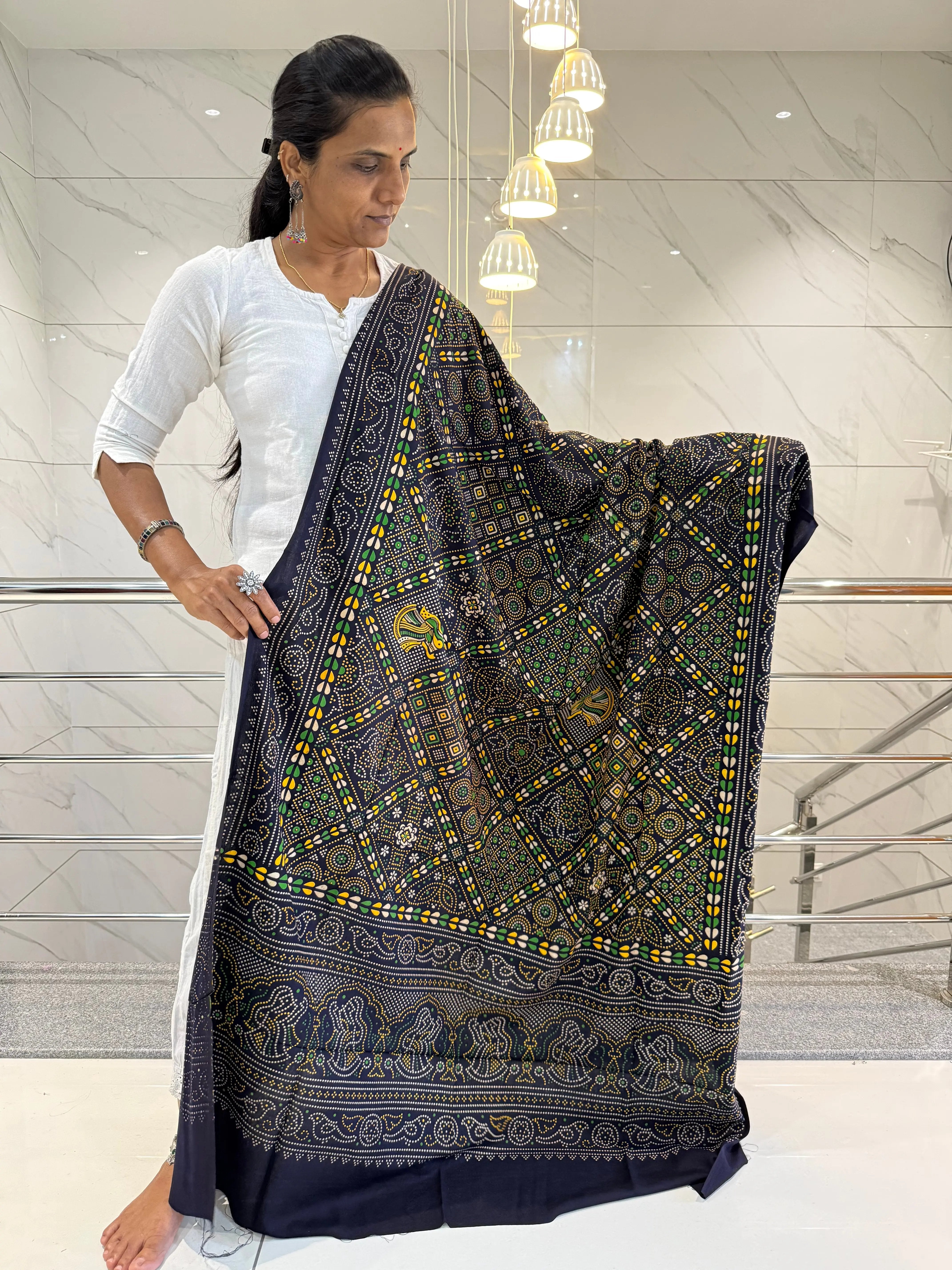 Navy Blue Ajarakh Bandhani Print Soft Cotton Dupatta RAKHIYO