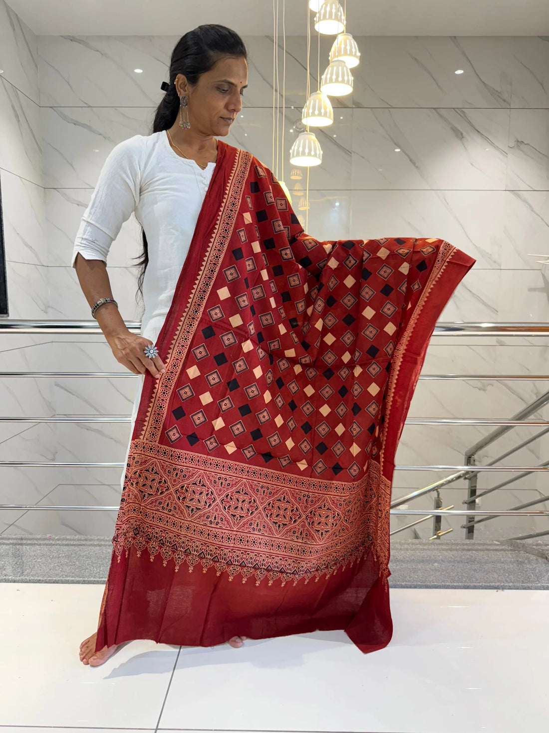Maroon Ajarakh Cotton Dupatta RAKHIYO