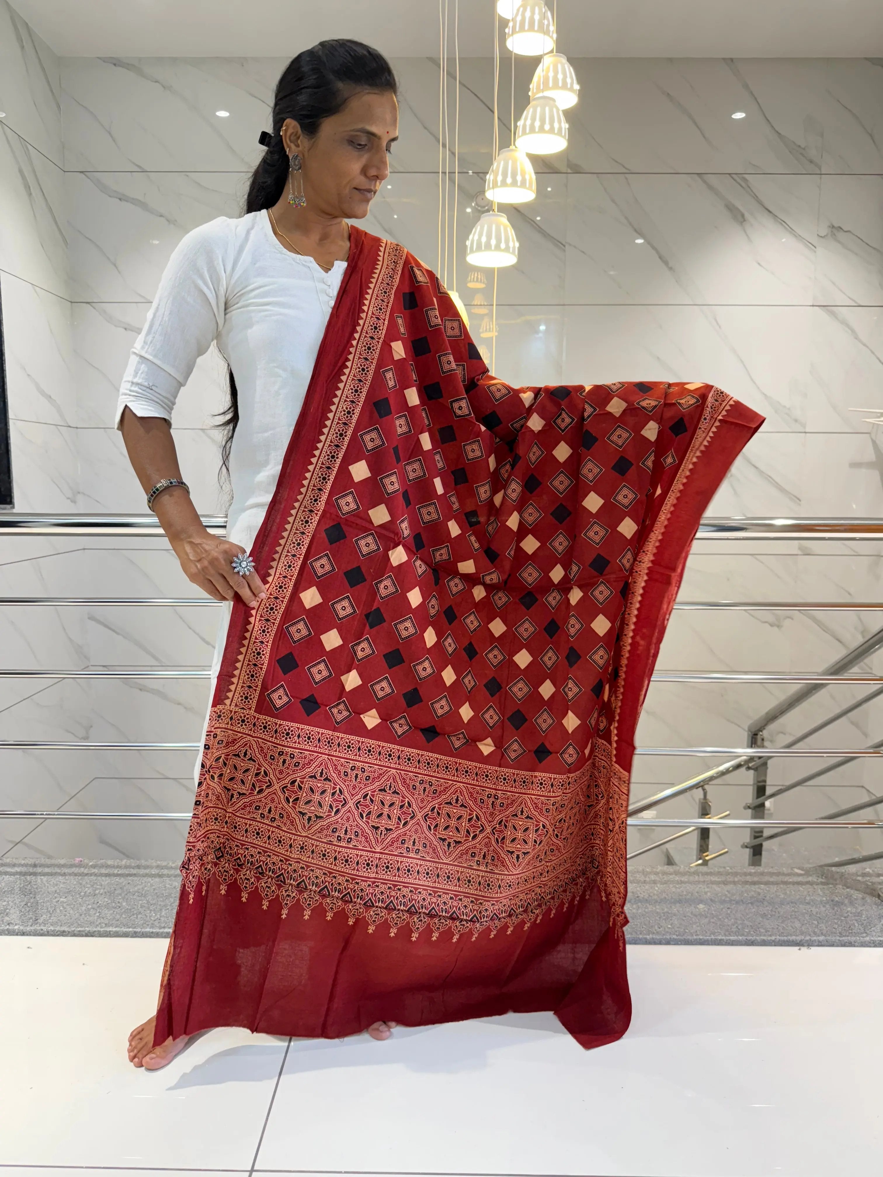 Maroon Ajarakh Cotton Dupatta RAKHIYO