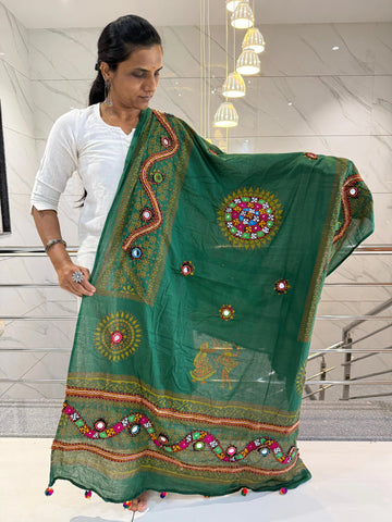 Green Kutchhi Bavariya Cotton Dupatta RAKHIYO
