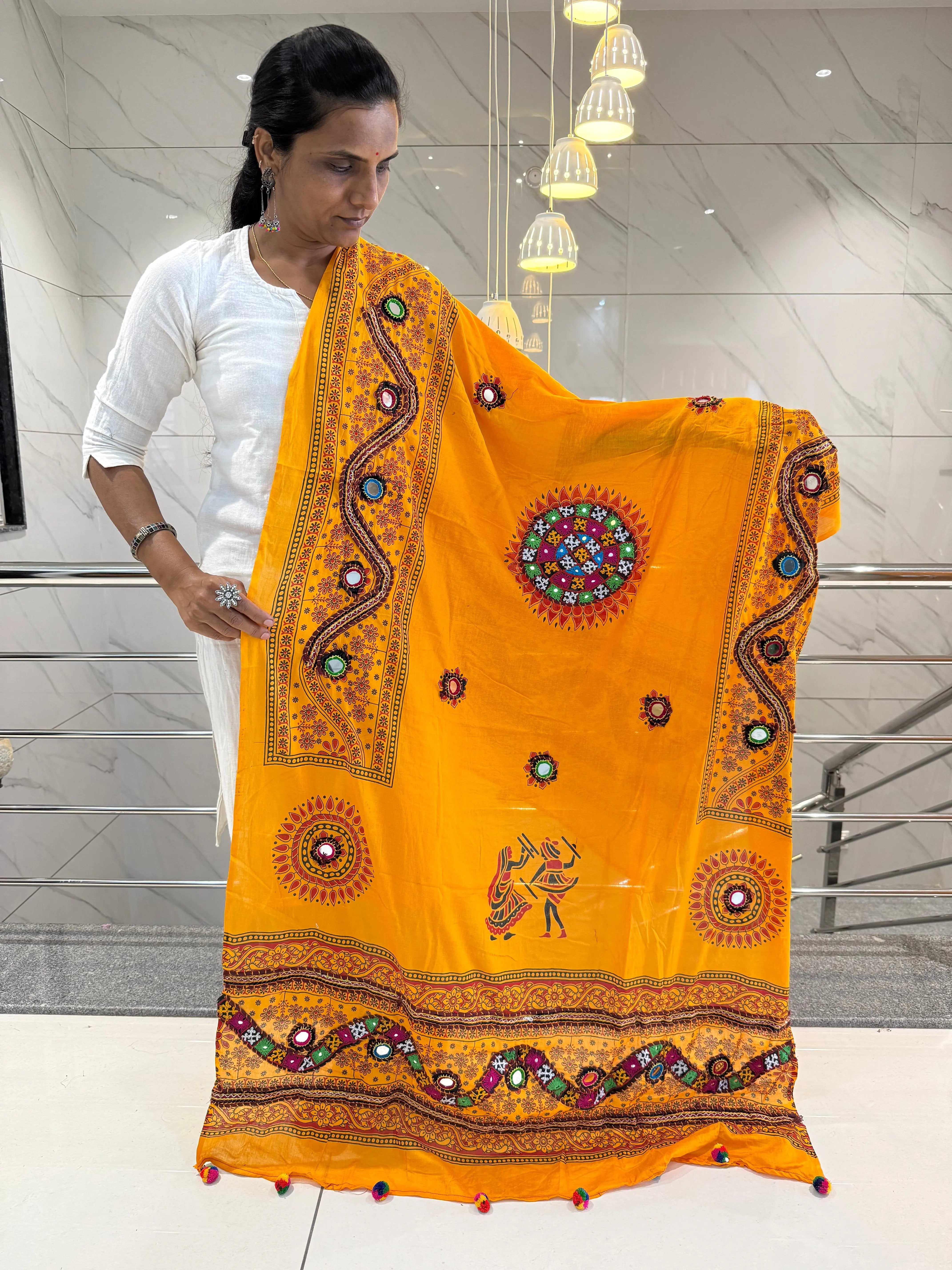 Mustard Kutchhi Bavariya Cotton Dupatta RAKHIYO