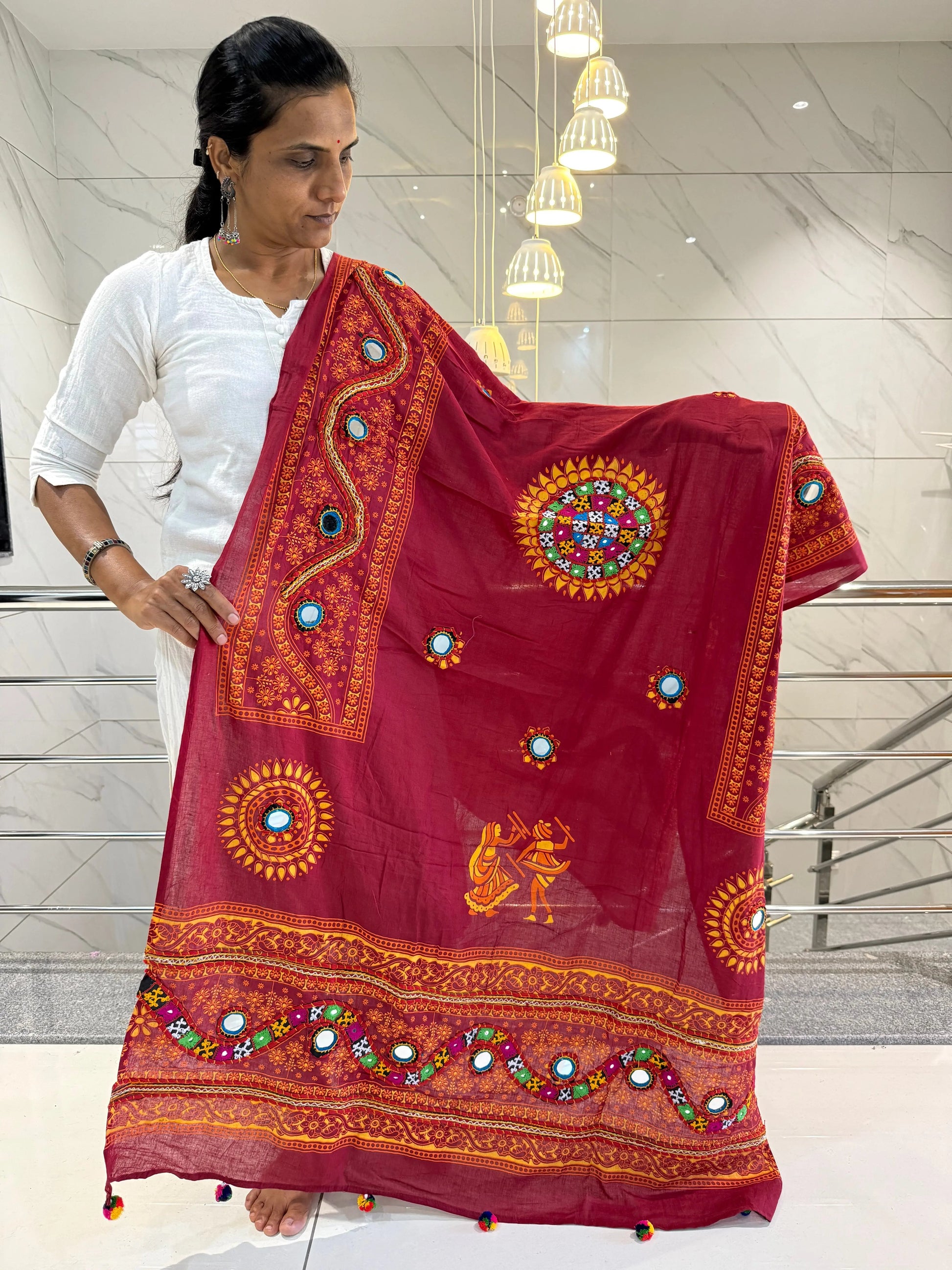 Red Kutchhi Bavariya Cotton Dupatta RAKHIYO