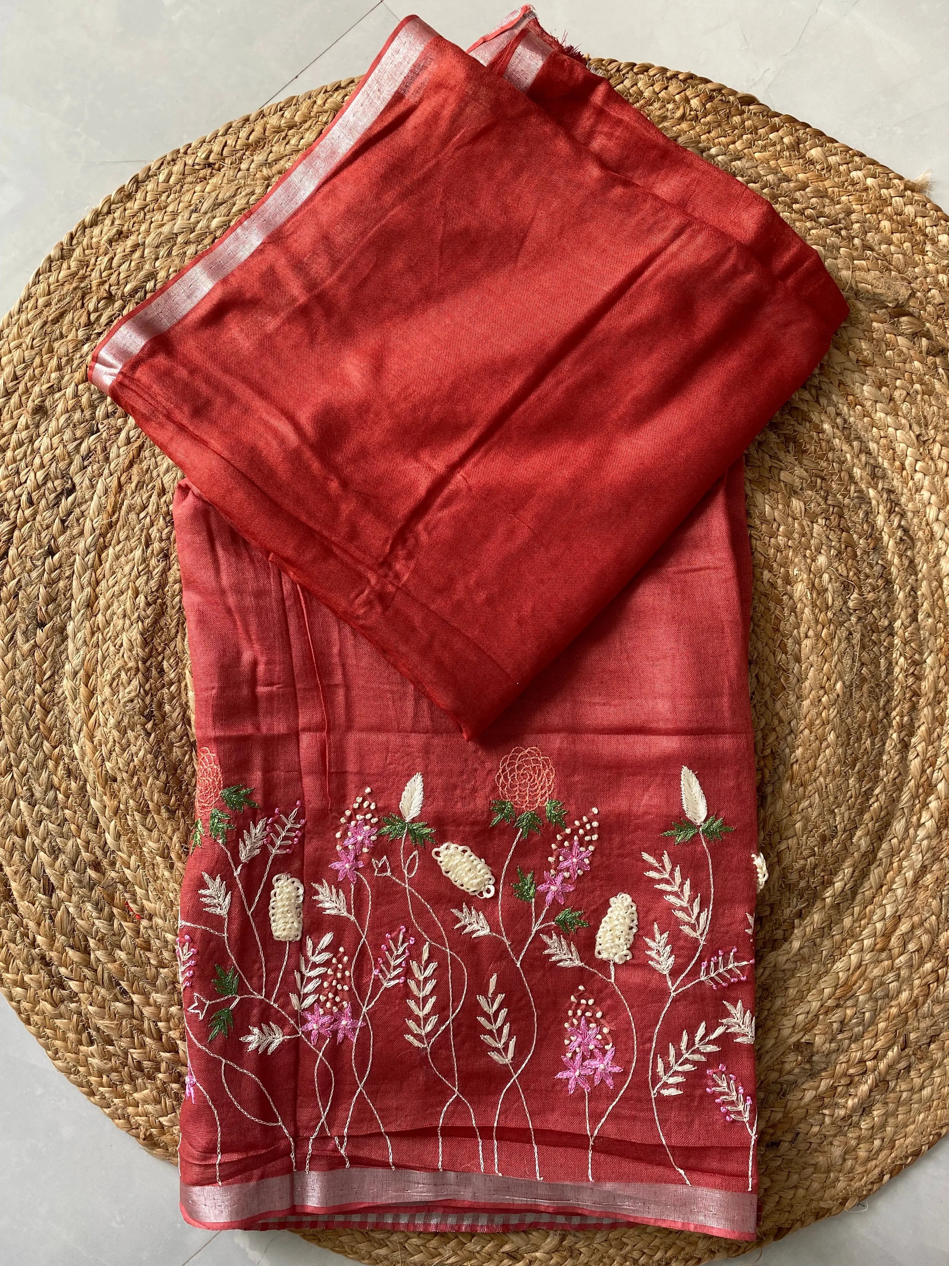 Linen Embroidered Saree RAKHIYO