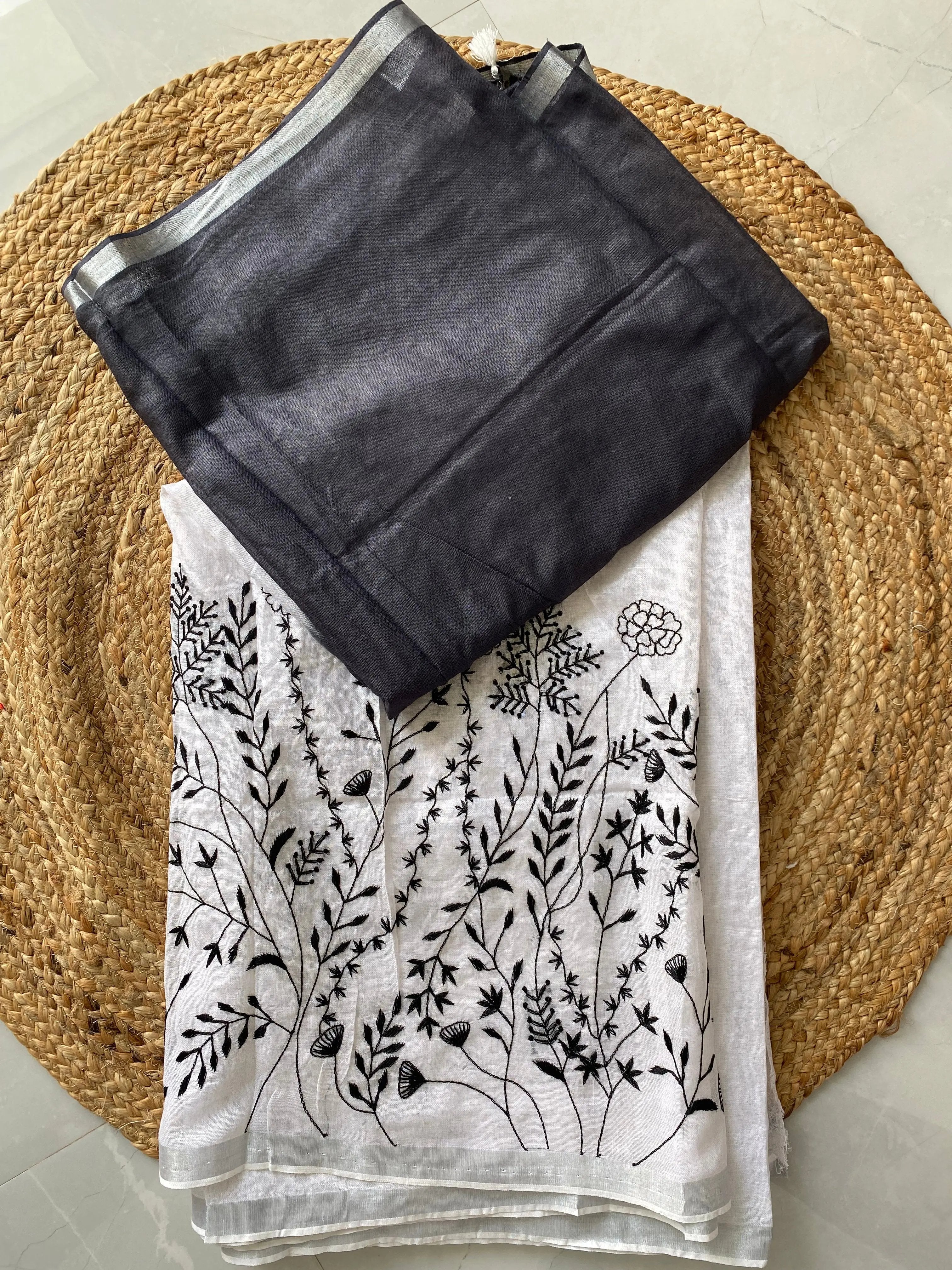 Linen Embroidered Saree RAKHIYO