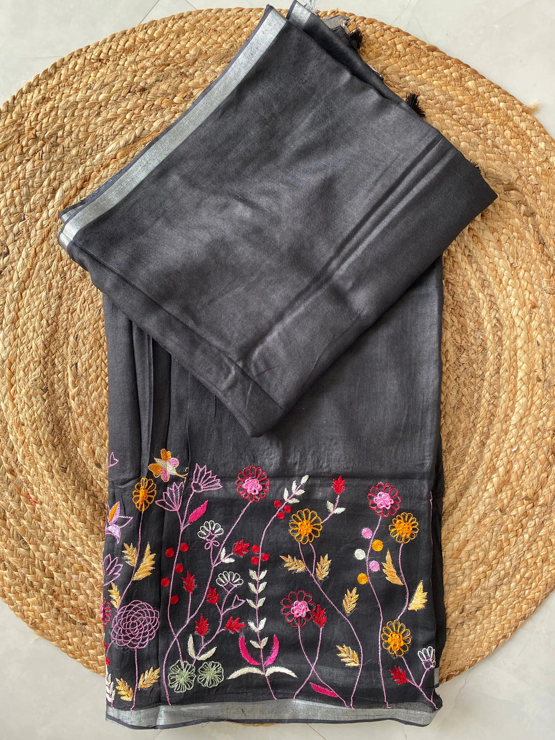 Linen Embroidered Saree RAKHIYO