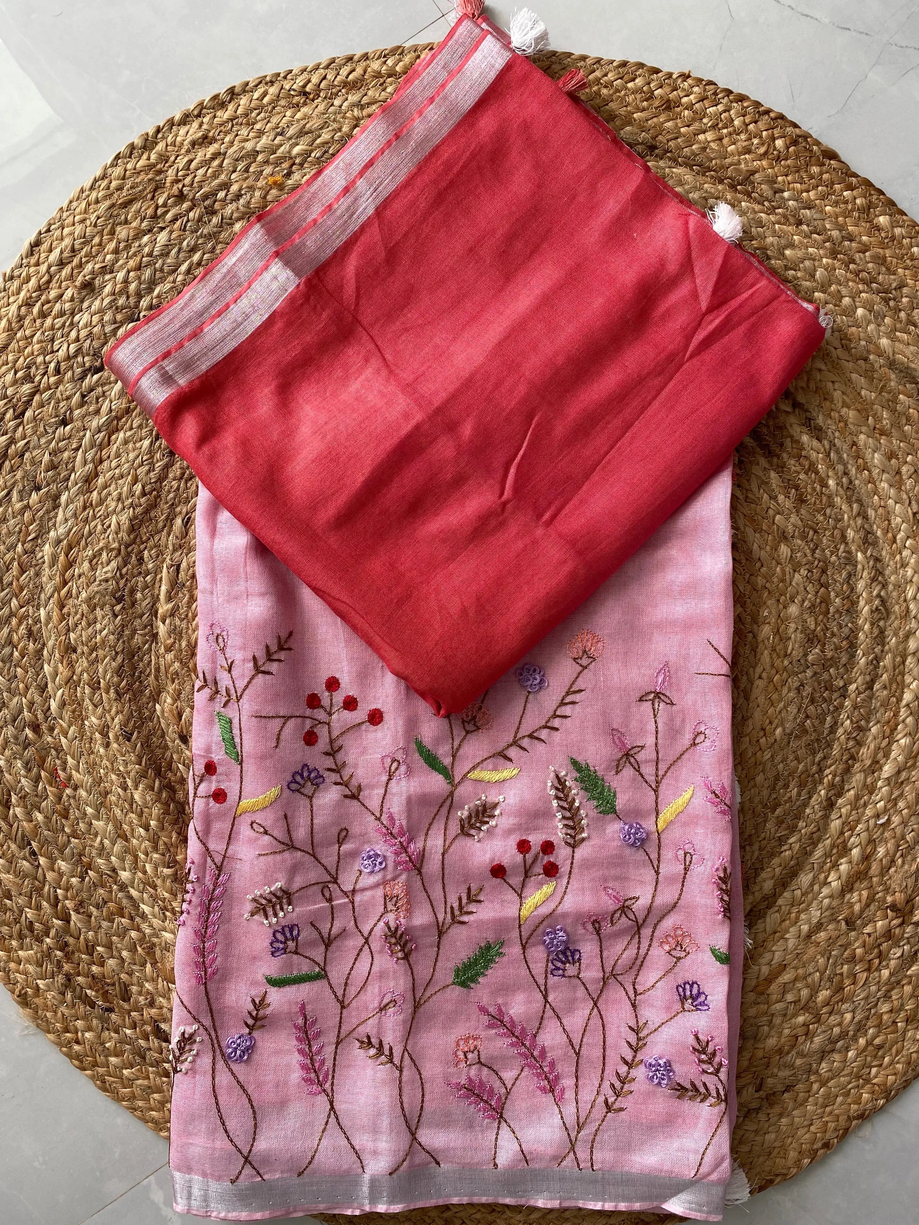 Linen Embroidered Saree RAKHIYO