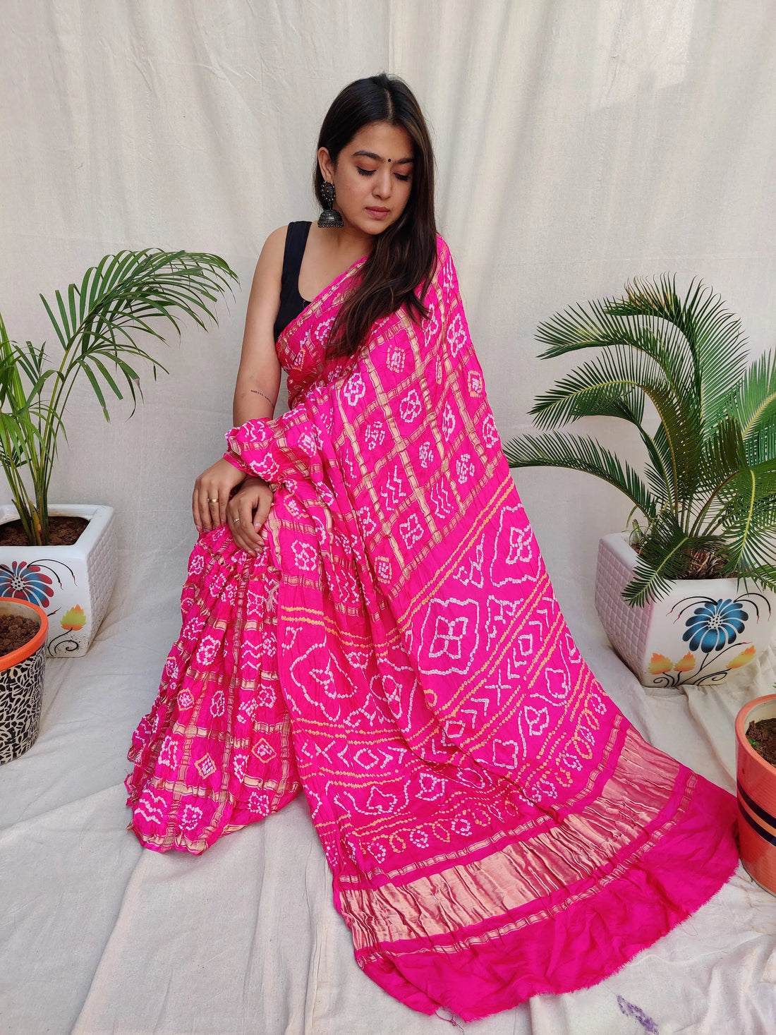 Pink Bandhej Garchola Gaji Silk Saree RAKHIYO