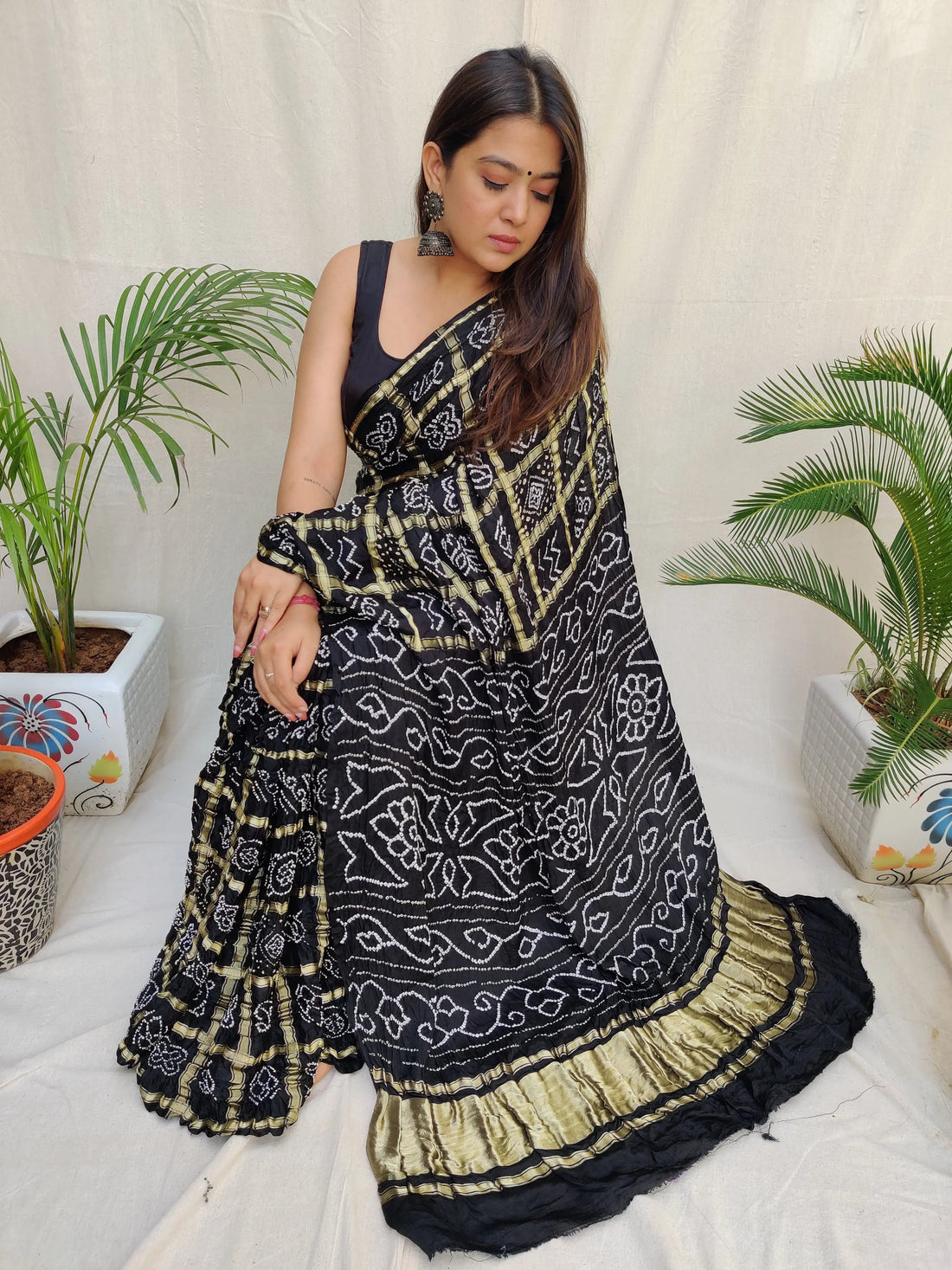 Black Bandhej Garchola Gaji Silk Saree RAKHIYO