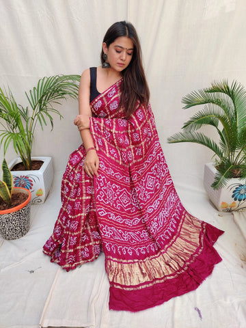 Rani Bandhej Garchola Gaji Silk Saree RAKHIYO