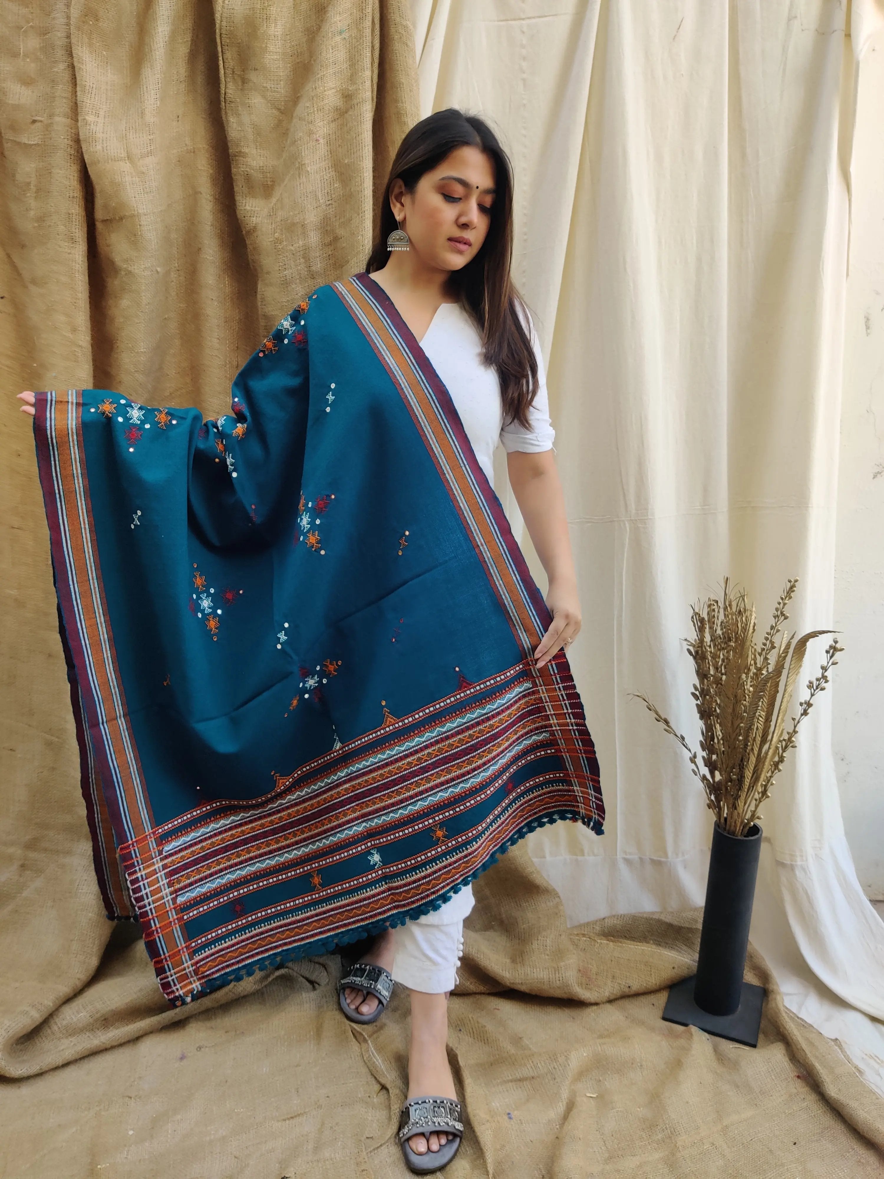 Sea Green Chomakh Bhujodi Woolen Shawl RAKHIYO