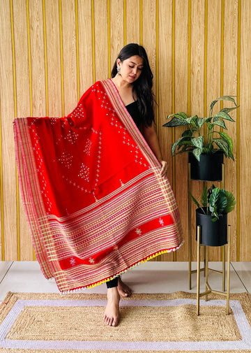 Red Chokor Bhujodi Woolen Shawl RAKHIYO