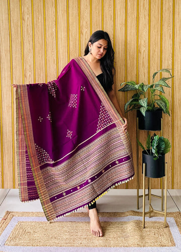 Purple Corner Buti Bhujodi Woolen Shawl RAKHIYO