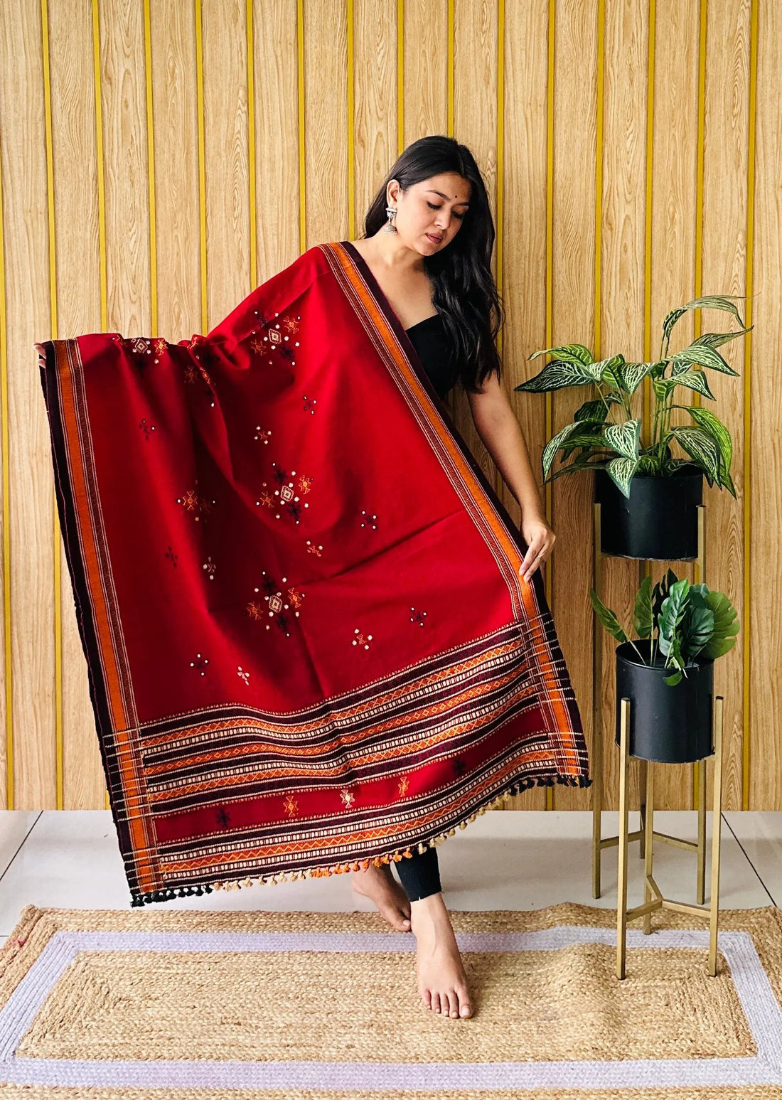 Maroon Chomakh Bhujodi Woolen Shawl RAKHIYO