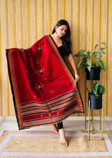 Maroon Chomakh Bhujodi Woolen Shawl RAKHIYO