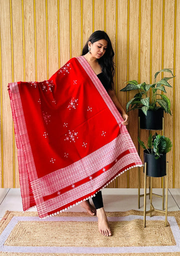 Red Chomakh Bhujodi Woolen Shawl RAKHIYO