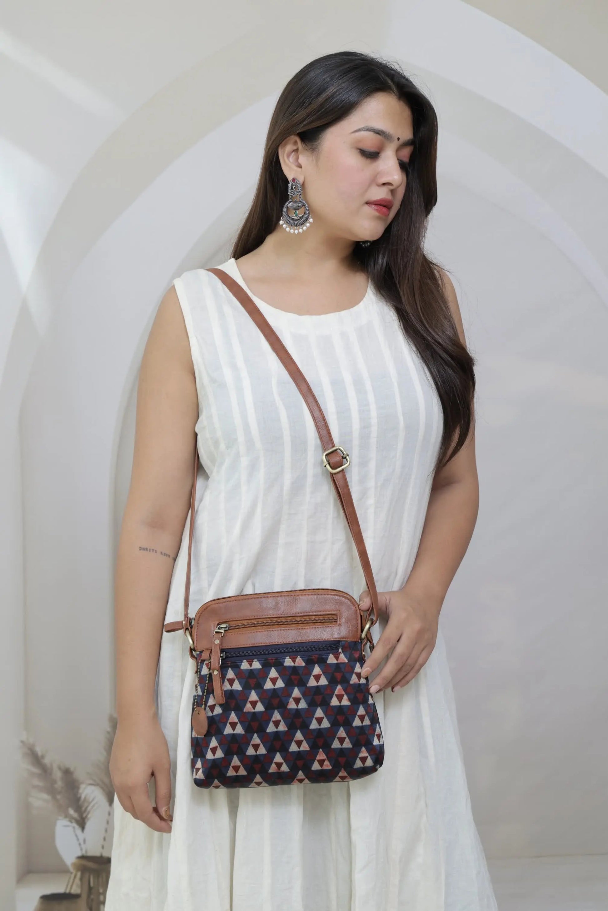 Navy Vegan leather Ajarakh Mashroo Sling & Wallet Combo Bag RAKHIYO