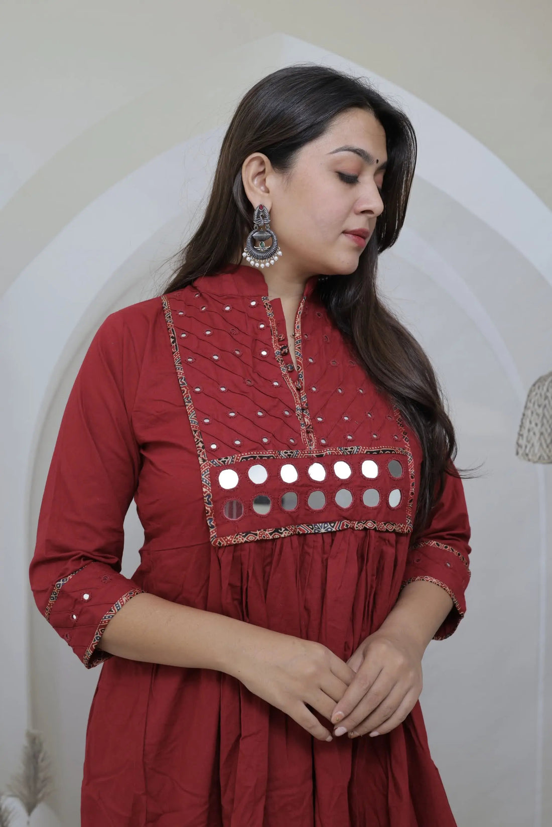 Aahana Maroon Plain Mirror One Piece Kurti RAKHIYO