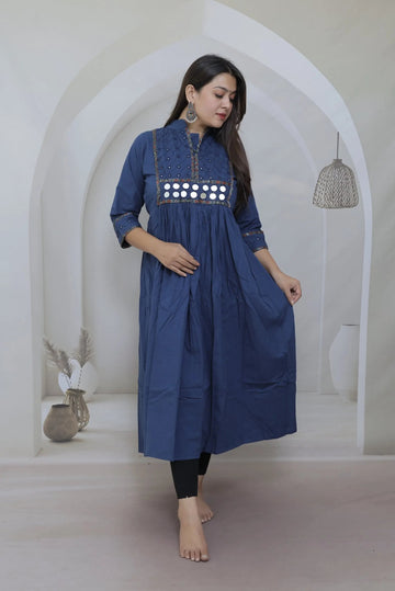 Aahana Blue Plain Mirror One Piece Kurti RAKHIYO