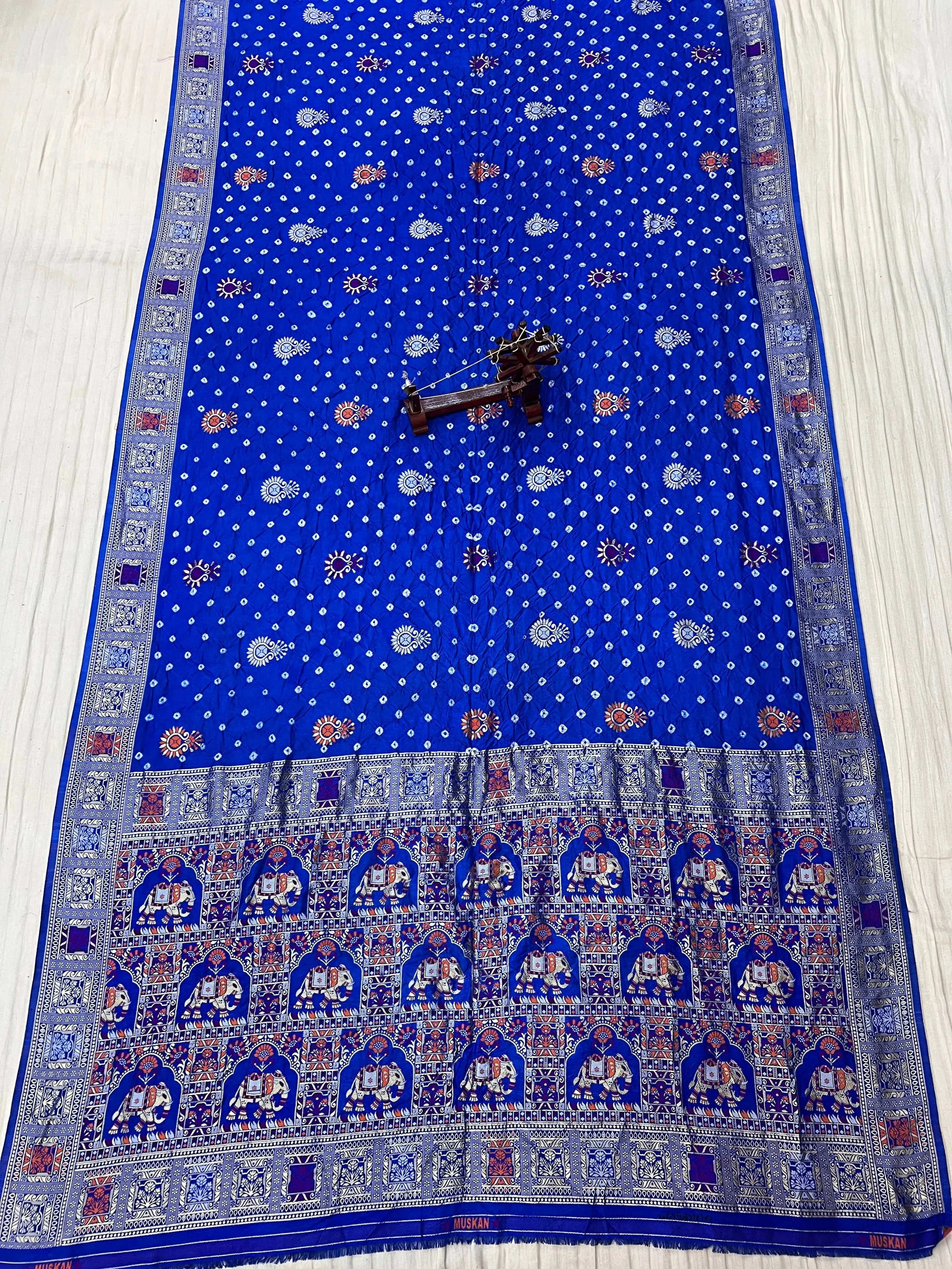 Royal Blue Patola-Bandhani Dupian Silk Saree RAKHIYO